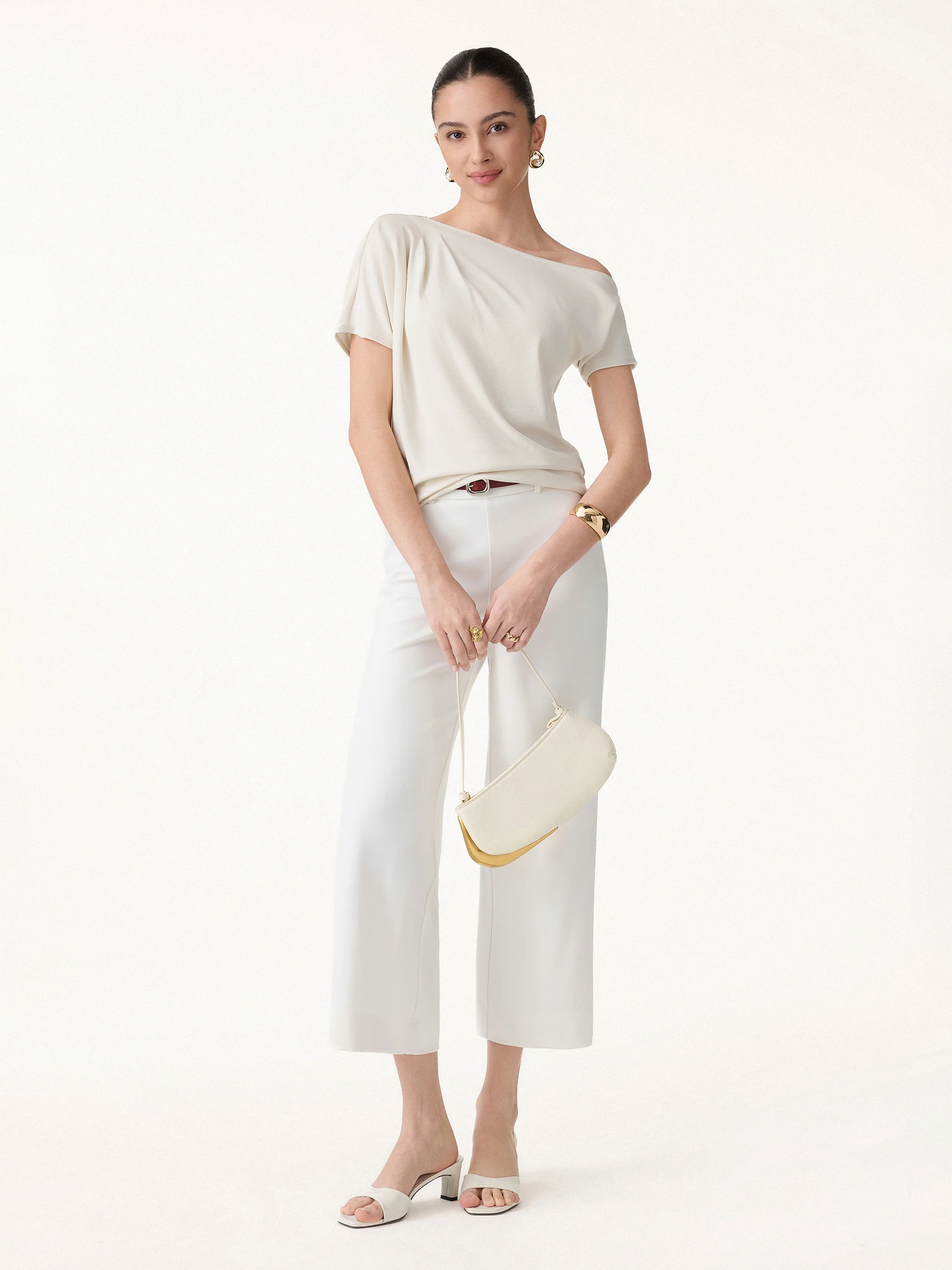 Cotton-Lyocell Effortless Asymmetrical Tucked Tee - Image 3