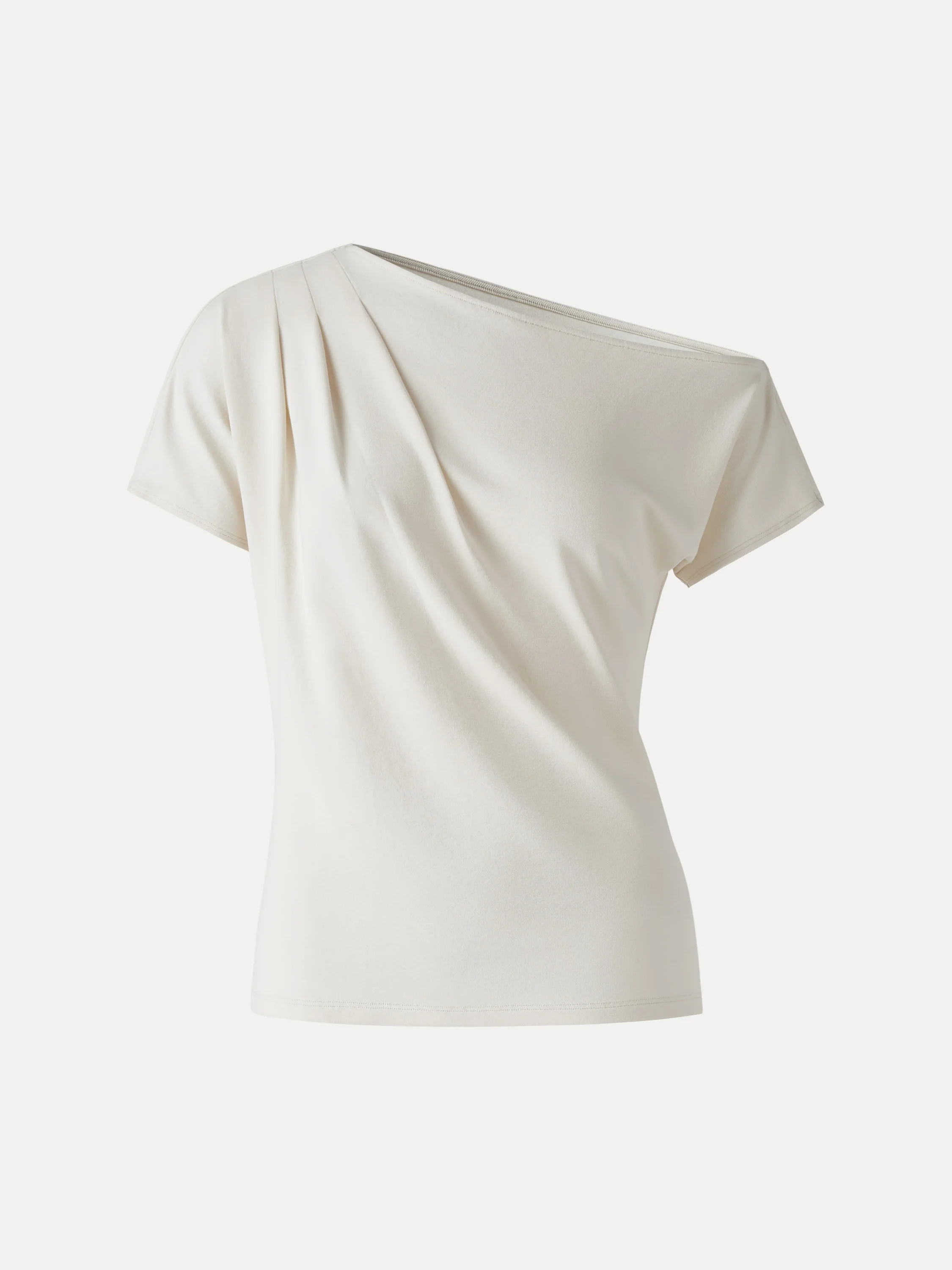 Cotton-Lyocell Effortless Asymmetrical Tucked Tee - Image 9