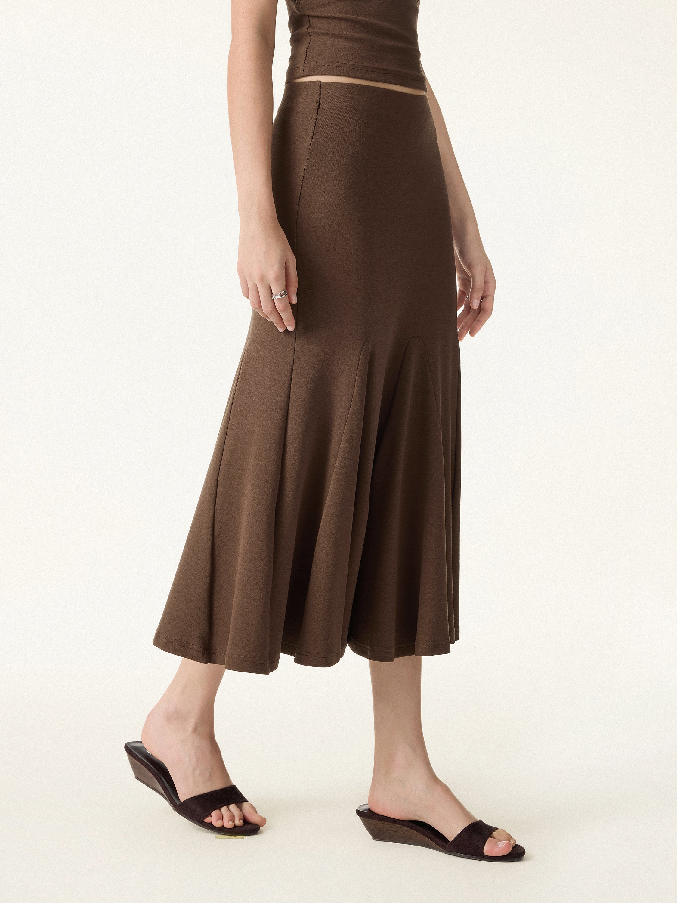 Cotton Lyocell Flowy Flared Midi Skirt - Image 4