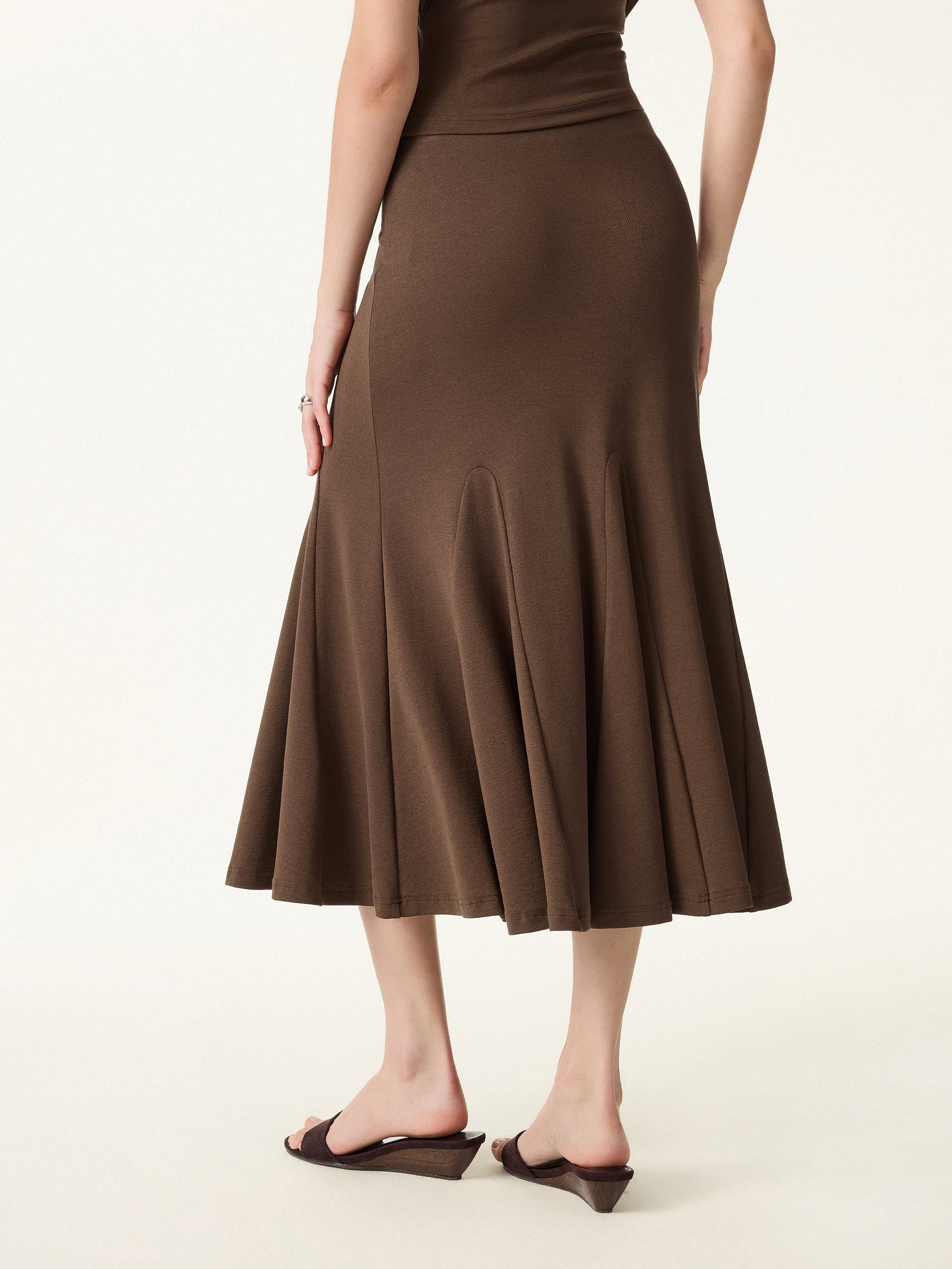 Cotton Lyocell Flowy Flared Midi Skirt - Image 8
