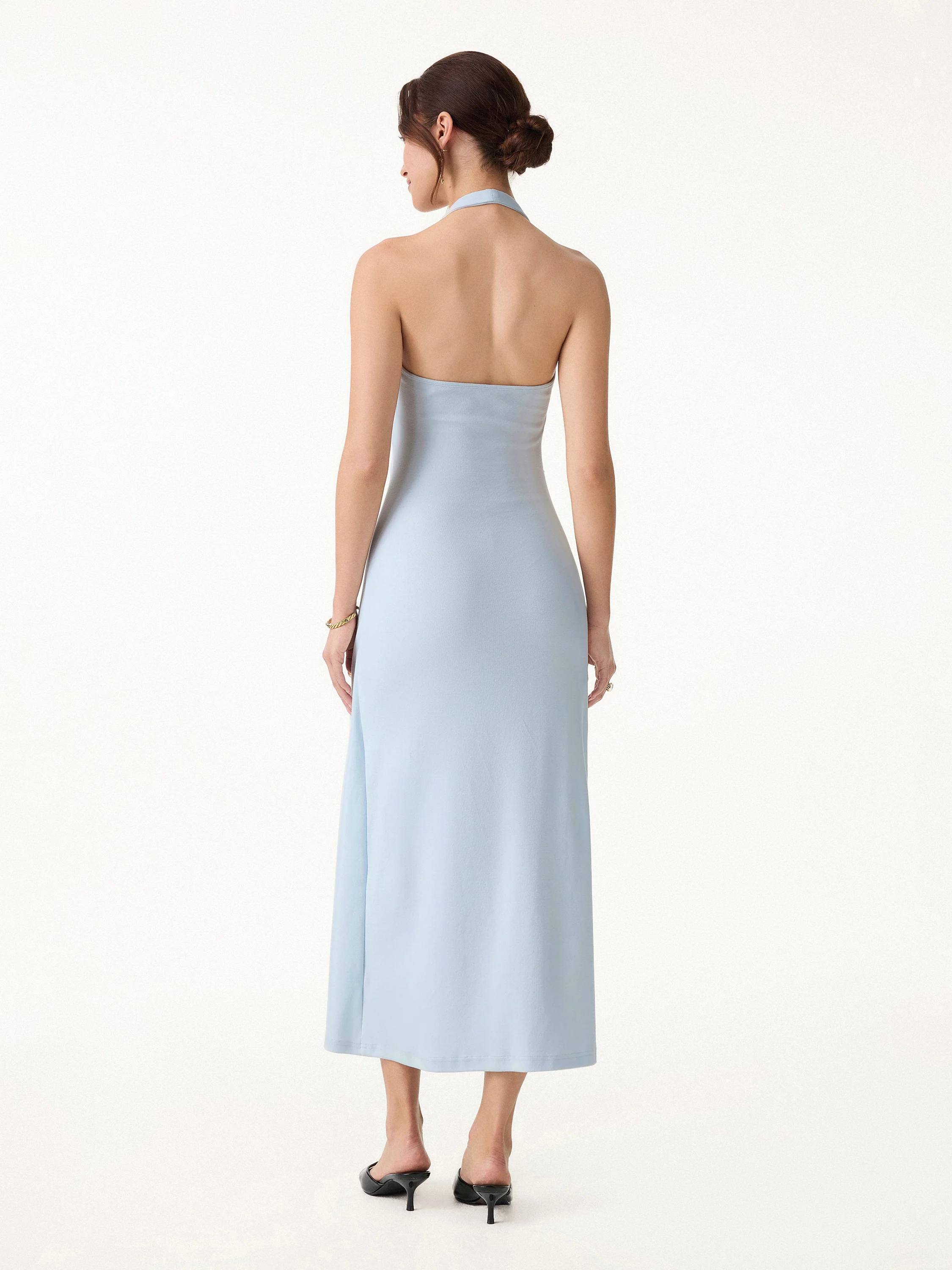 Cotton Lyocell Halter Square Neck Tucked Maxi Dress - Image 10