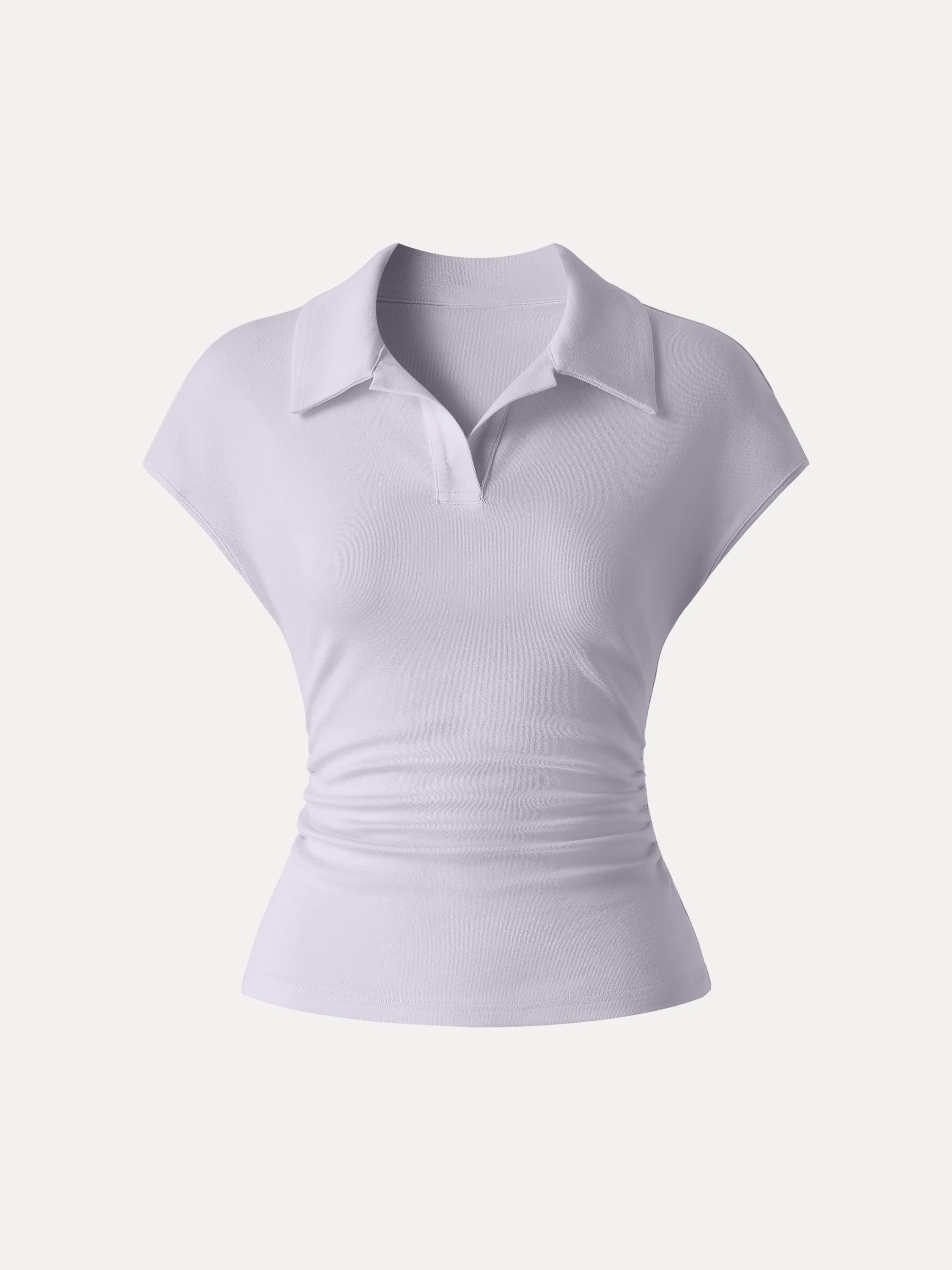 Cotton Lyocell Polo Neck Ruched Tee - Image 10