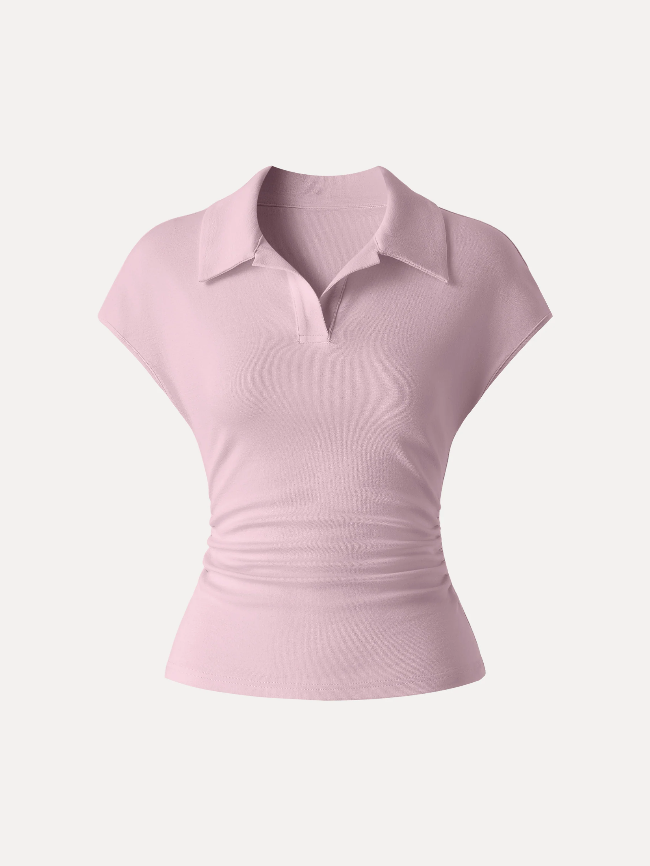 Cotton Lyocell Polo Neck Ruched Tee - Image 11