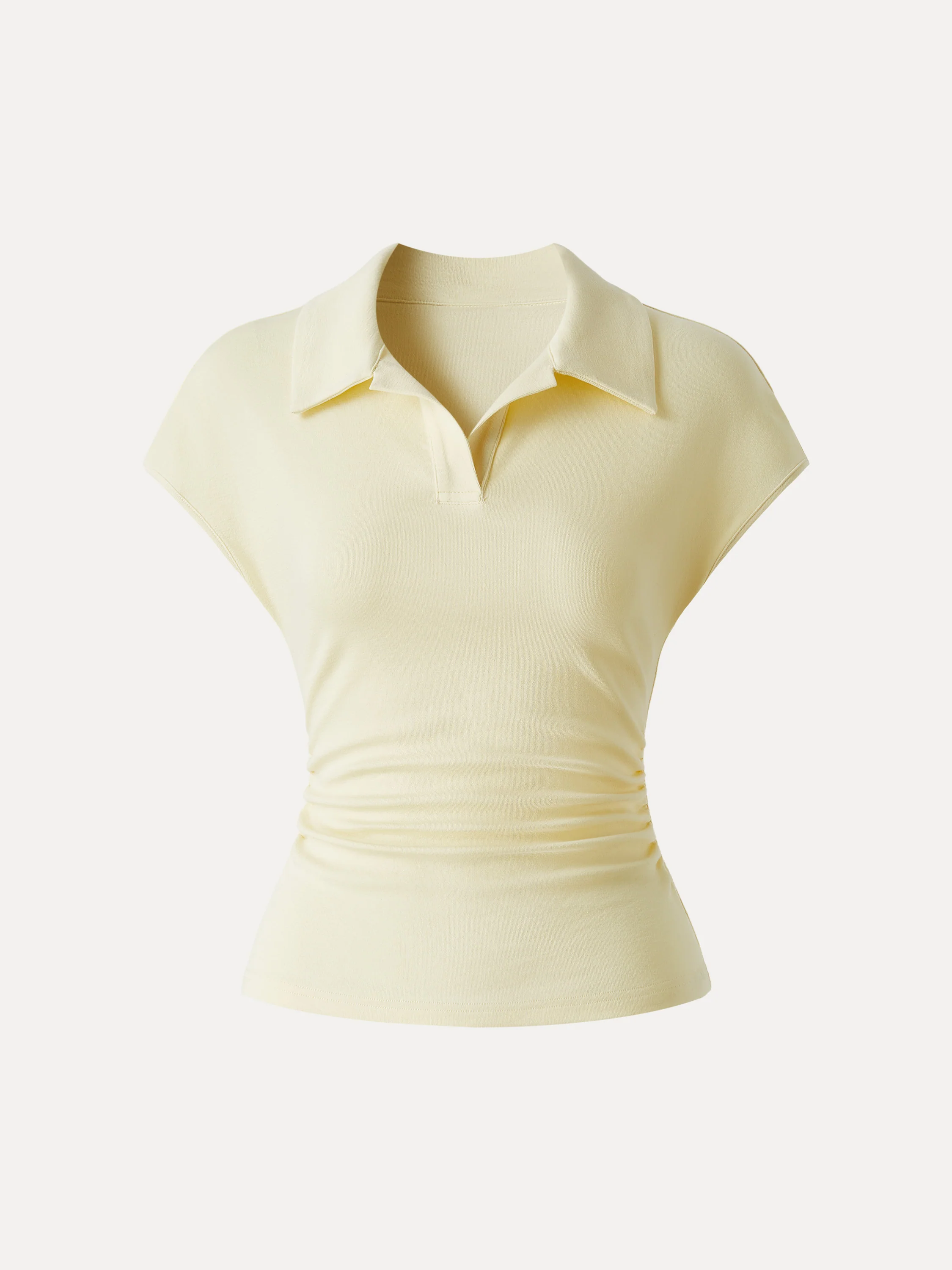 Cotton Lyocell Polo Neck Ruched Tee - Image 8