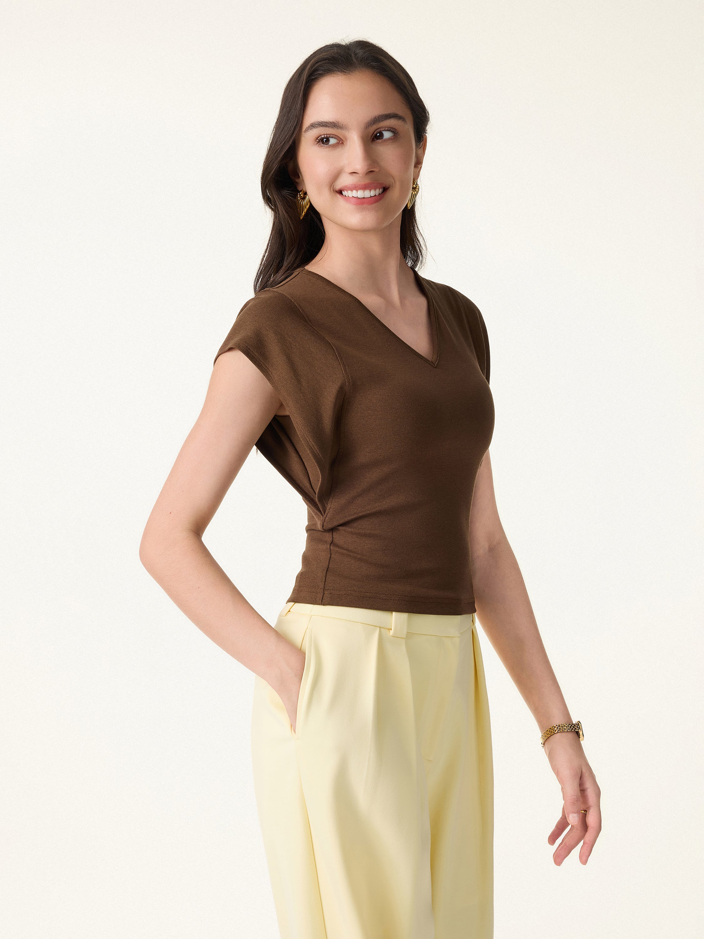 Cotton Lyocell V-Neck Summer Tee - Image 4