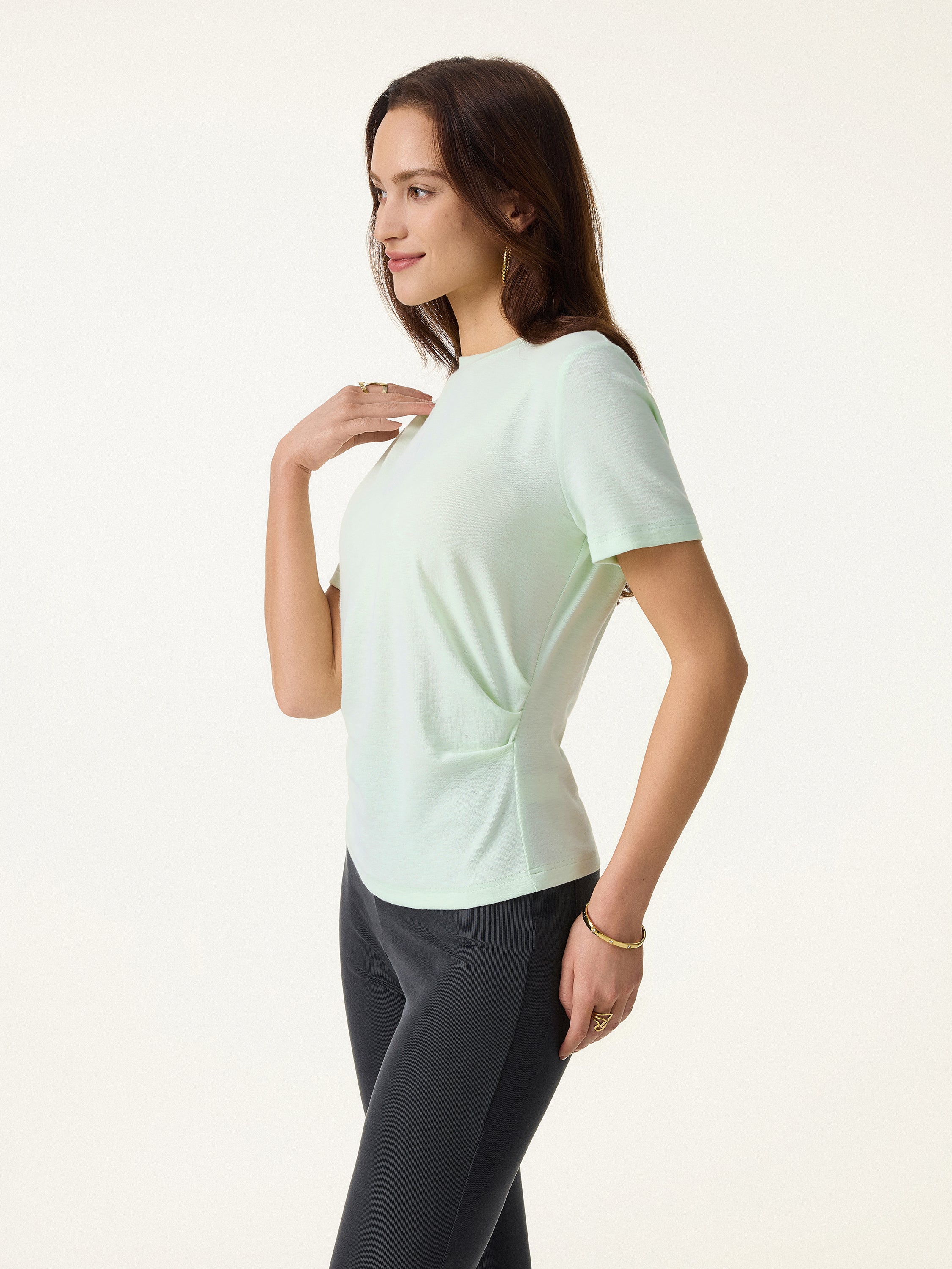 Cotton Viscose Round Neck Tucked Summer Tee - Image 11