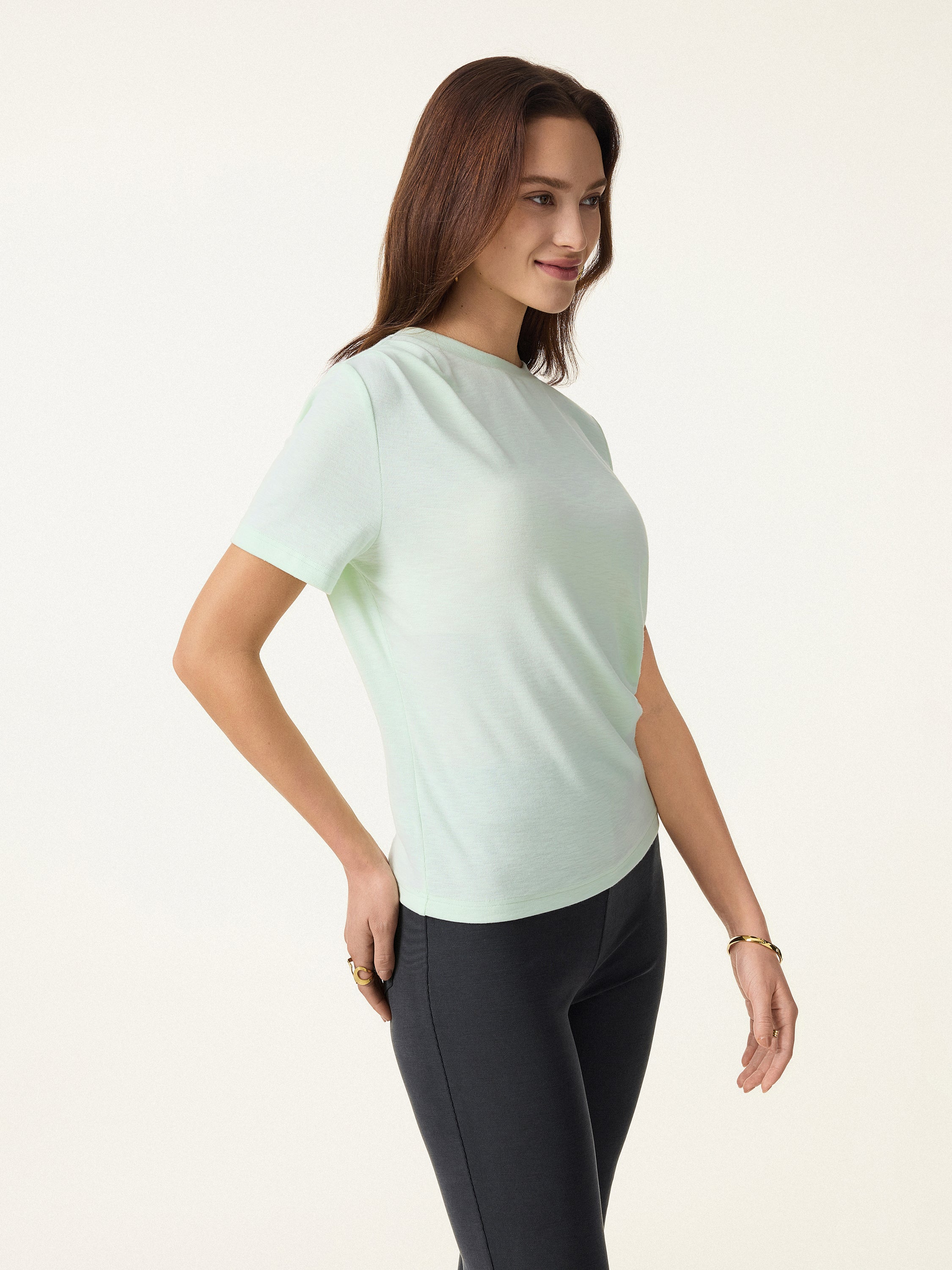 Cotton Viscose Round Neck Tucked Summer Tee - Image 12