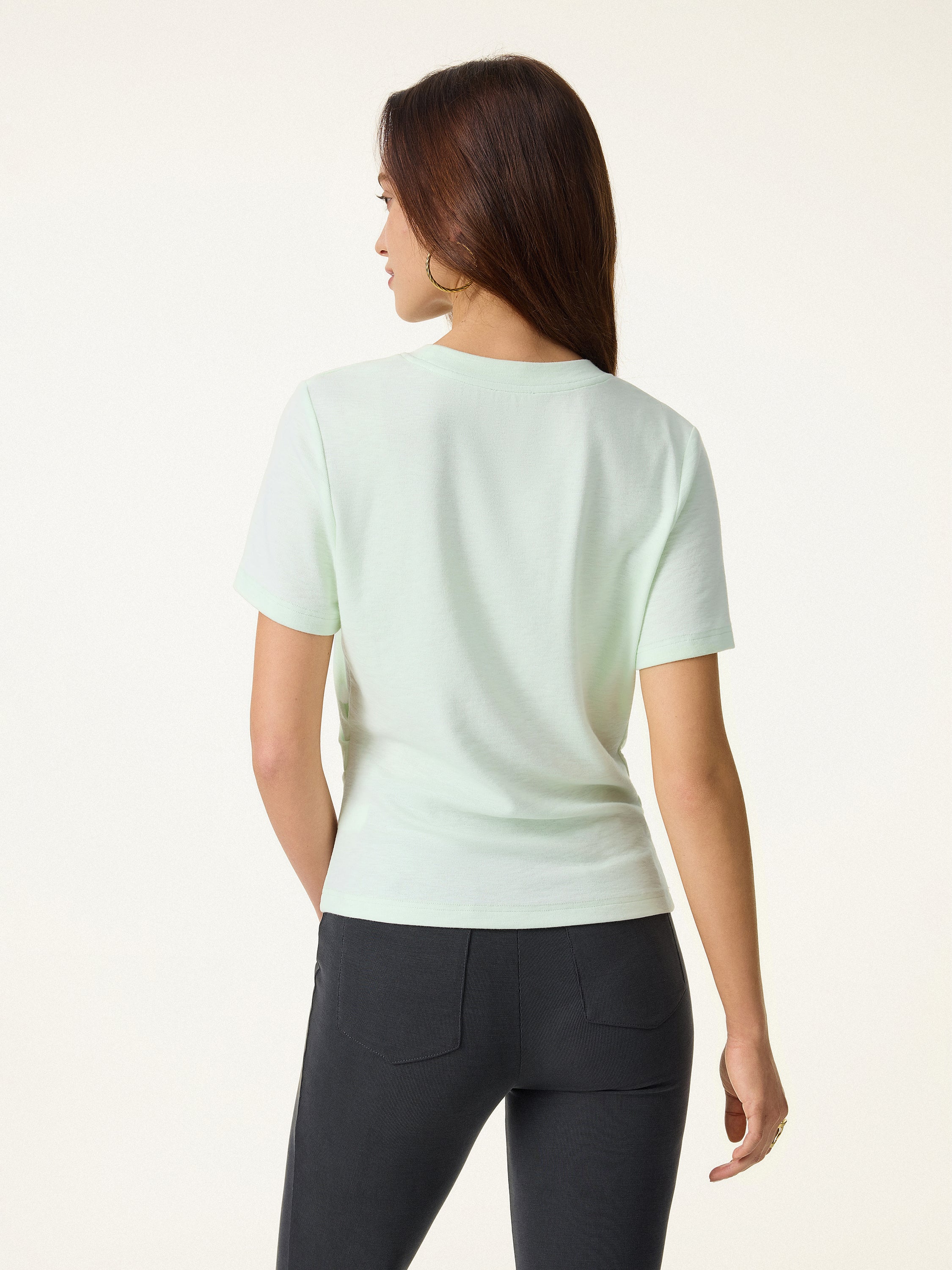 Cotton Viscose Round Neck Tucked Summer Tee - Image 13