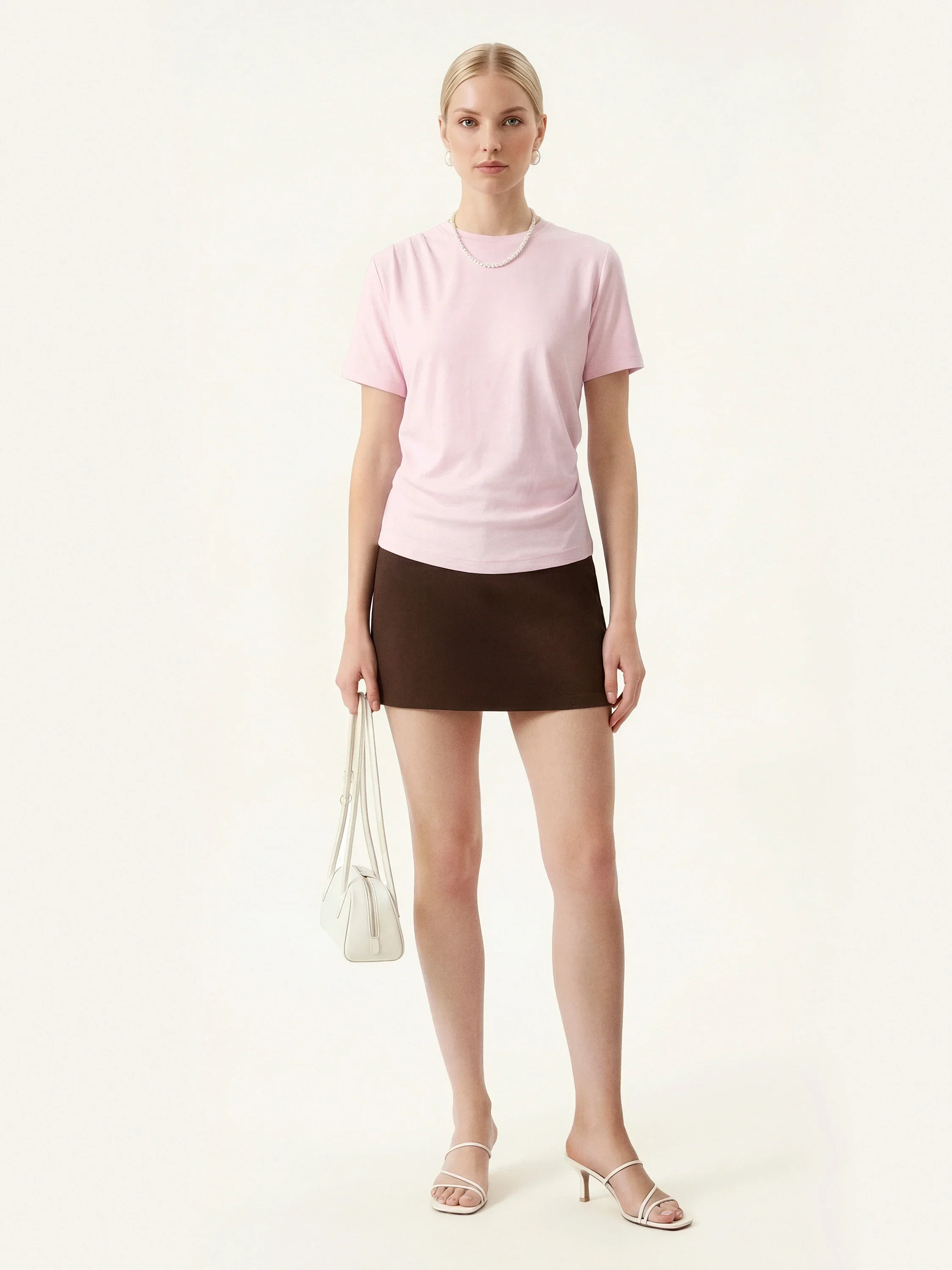 Cotton Viscose Round Neck Tucked Summer Tee - Image 2