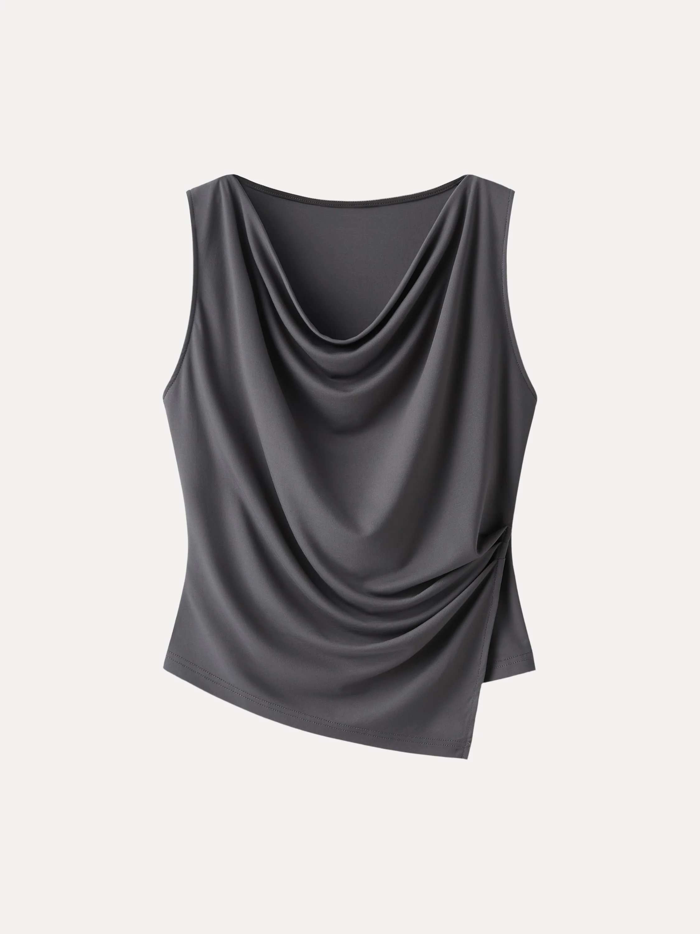 Cowl Neck Asymmetrical Tucked Sleeveless Top - Image 10