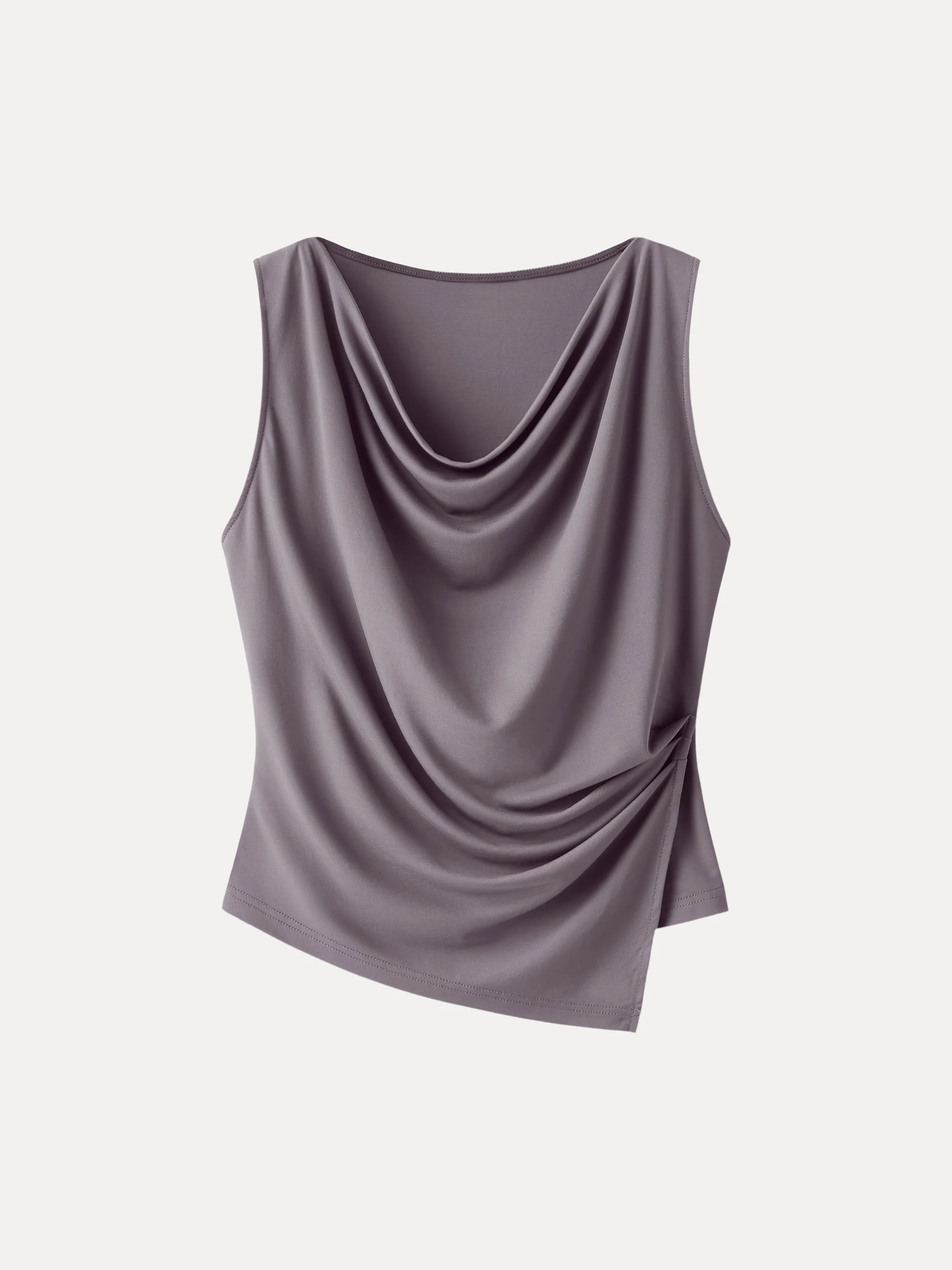 Cowl Neck Asymmetrical Tucked Sleeveless Top - Image 11