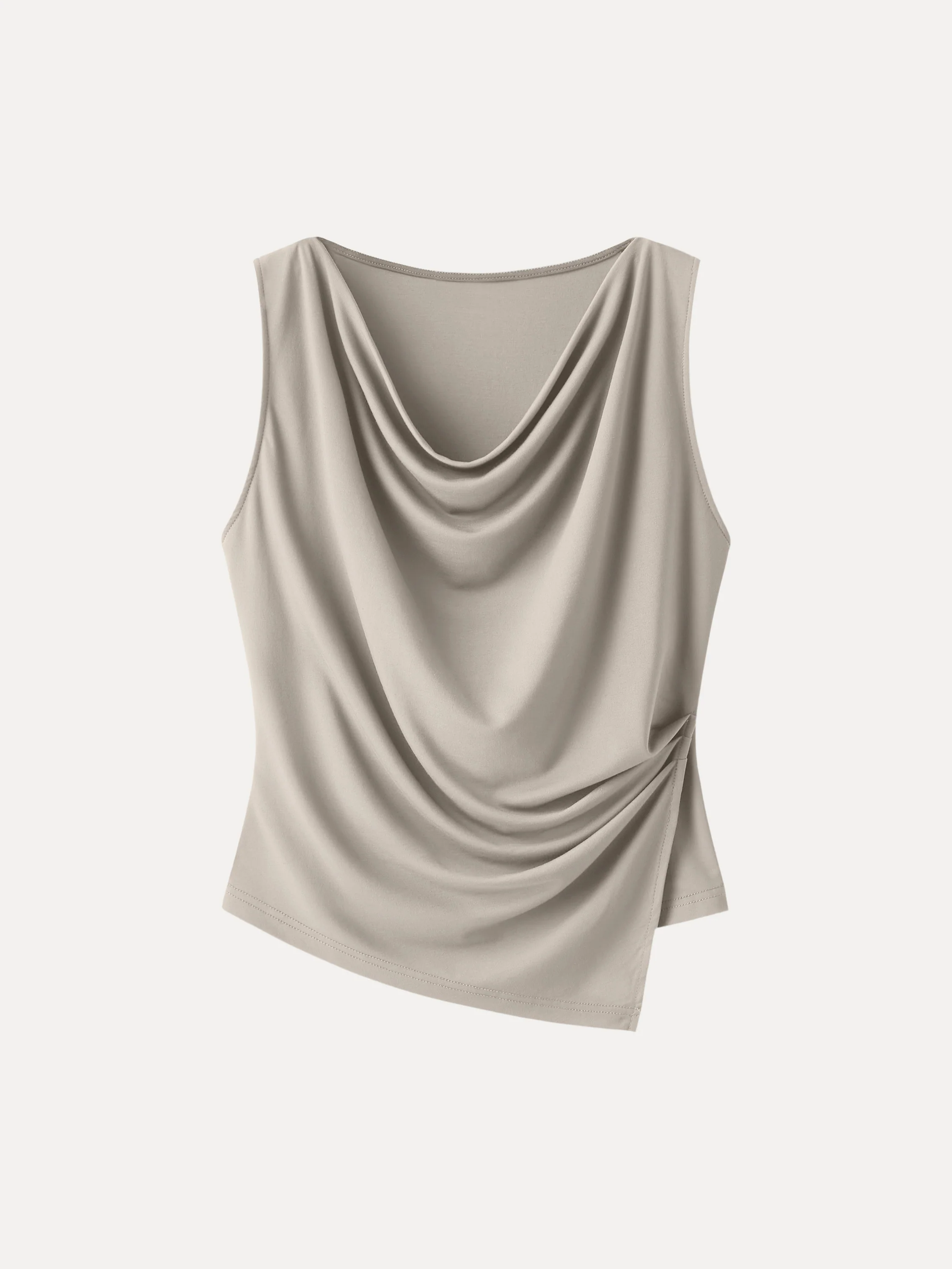 Cowl Neck Asymmetrical Tucked Sleeveless Top - Image 12