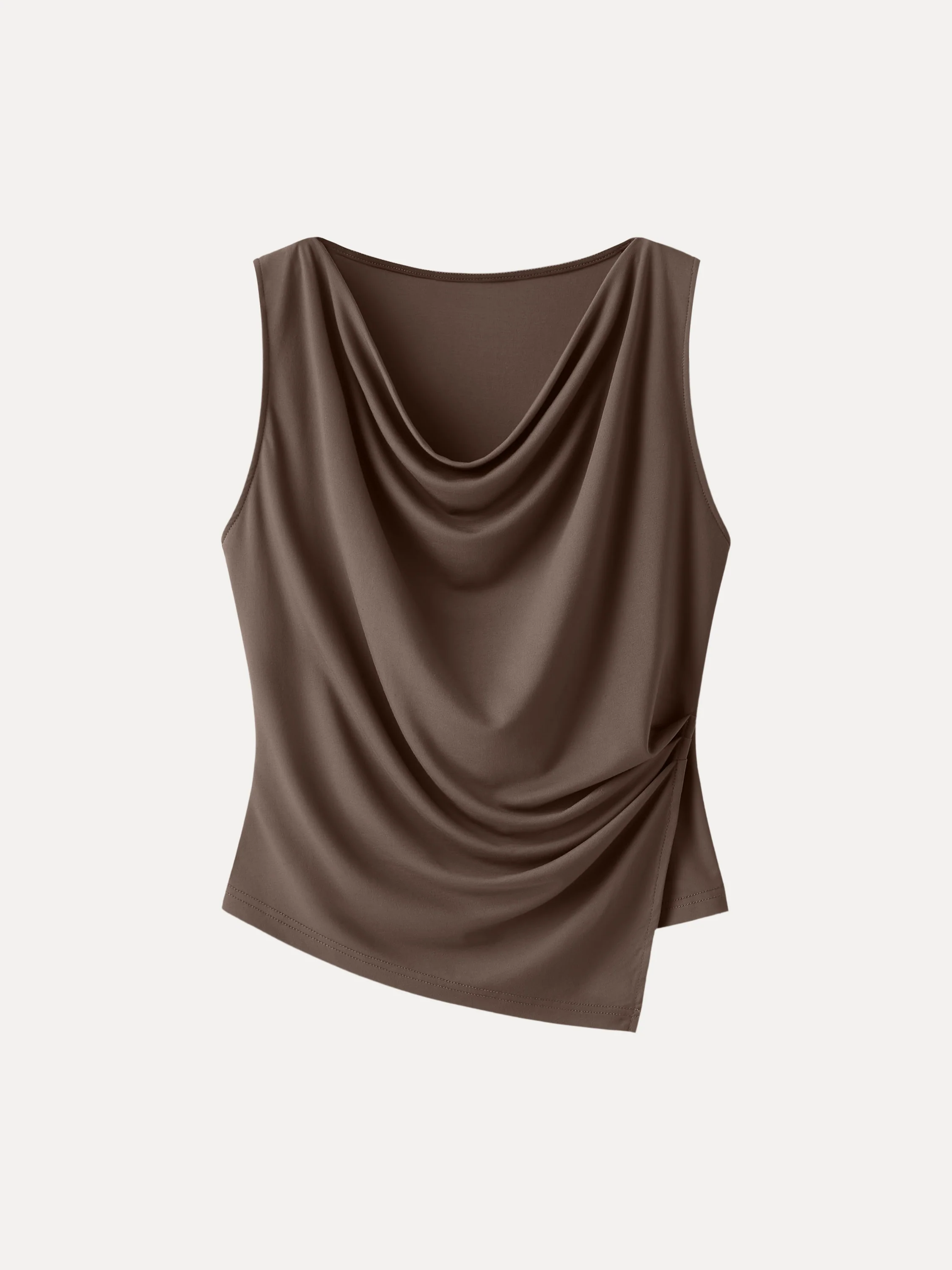 Cowl Neck Asymmetrical Tucked Sleeveless Top - Image 13