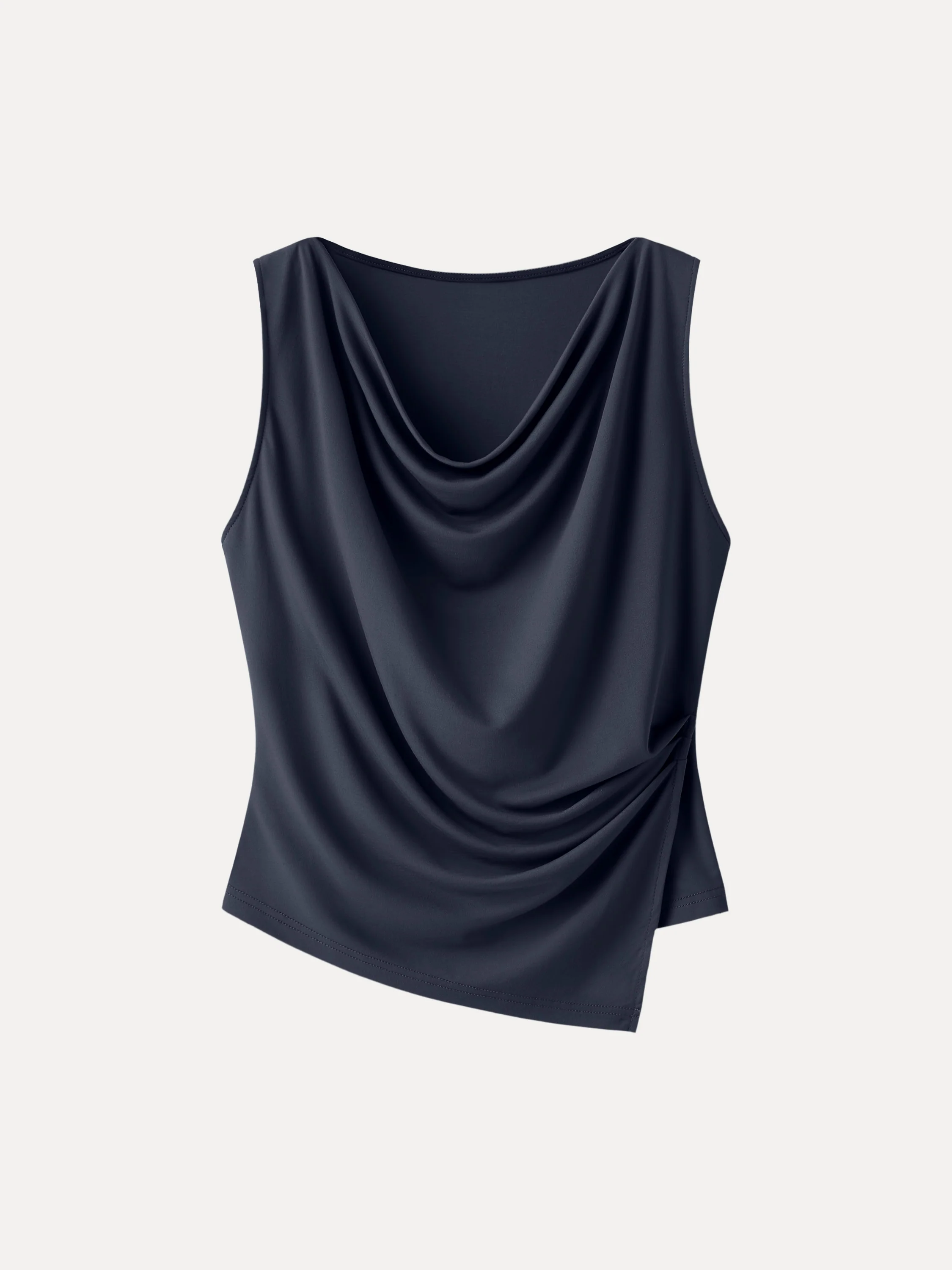 Cowl Neck Asymmetrical Tucked Sleeveless Top - Image 14