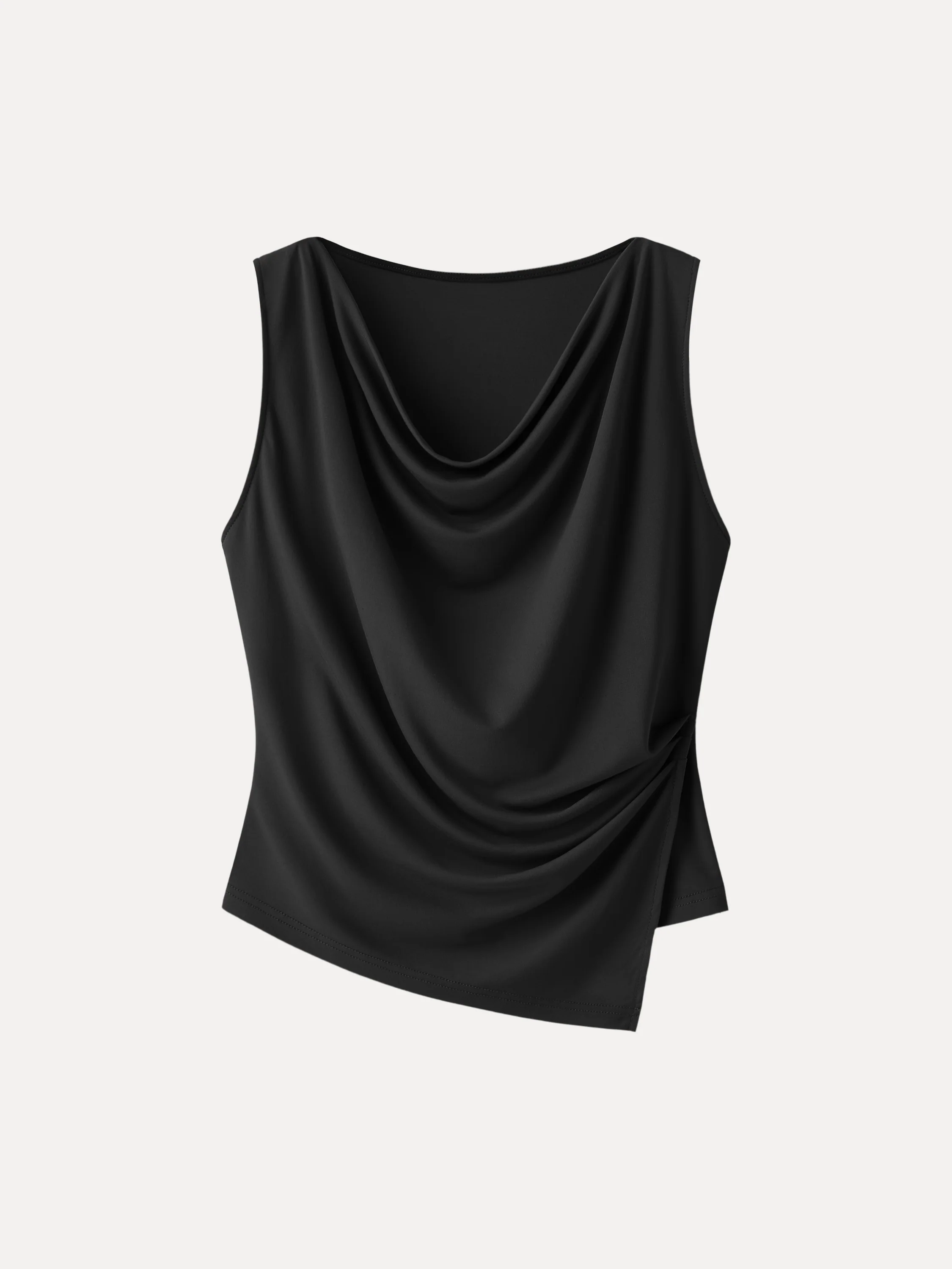 Cowl Neck Asymmetrical Tucked Sleeveless Top - Image 15