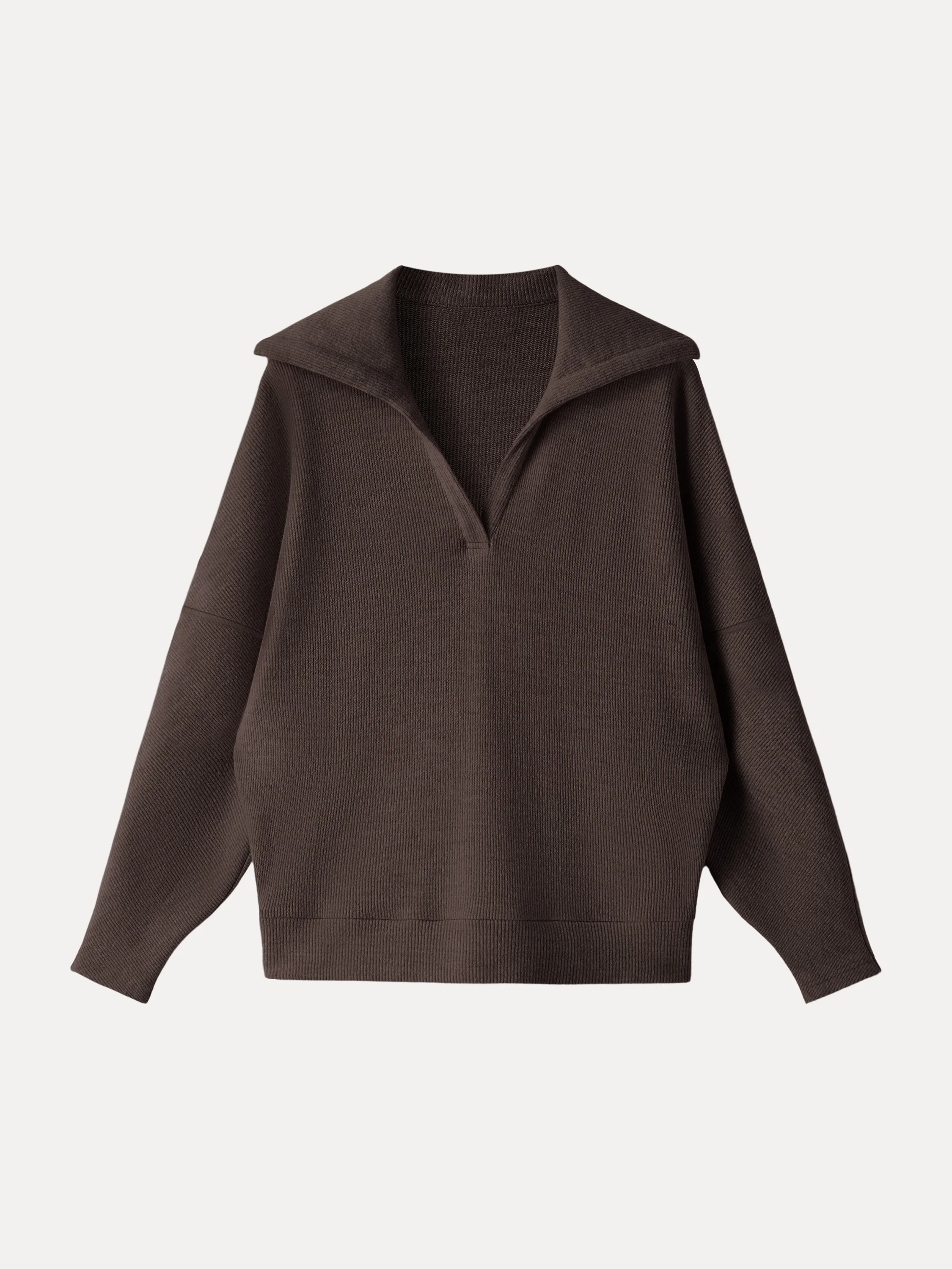 Cozy Collared V-Neck Batwing Sleeve Pullover - Image 2