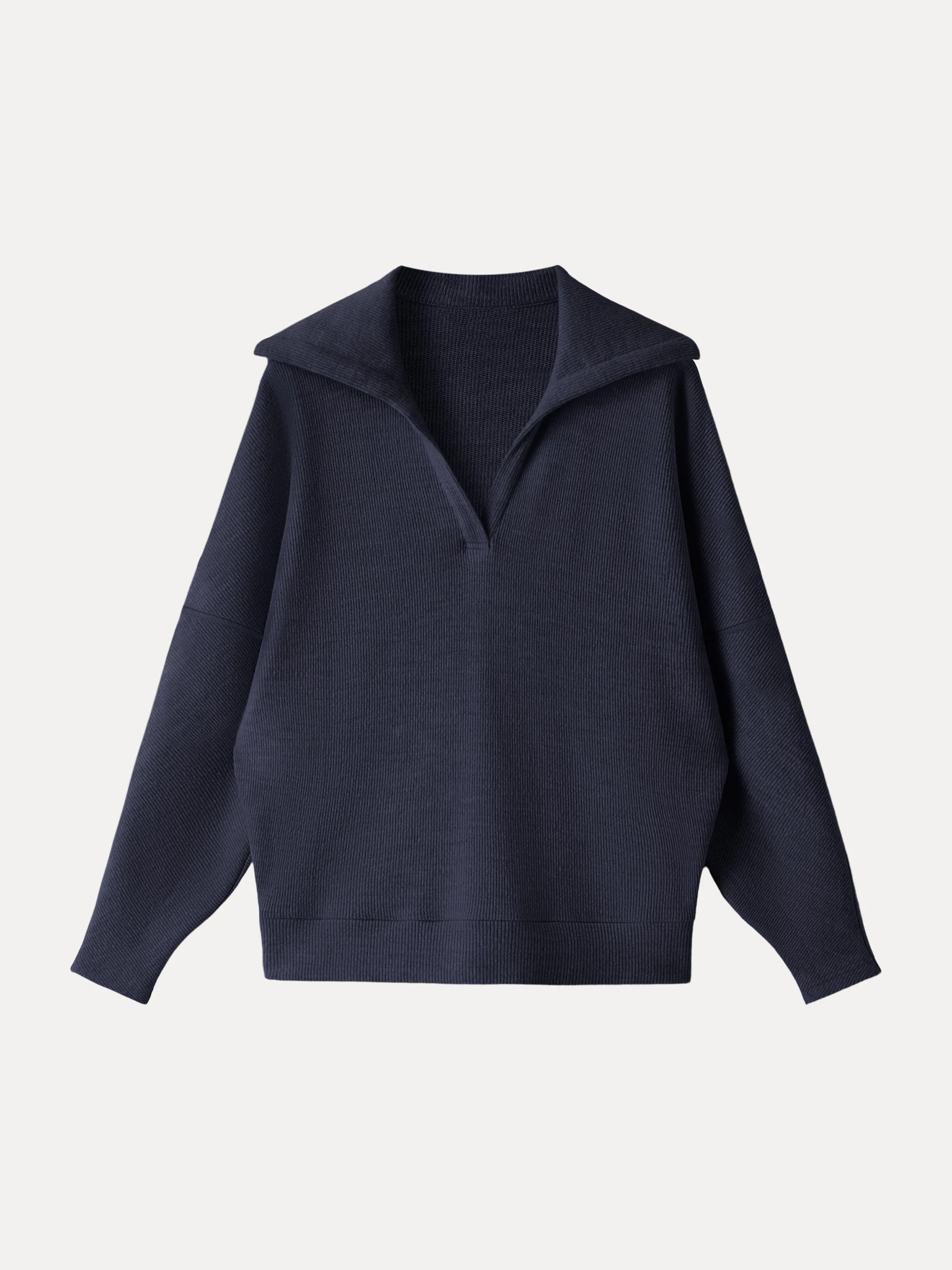 Cozy Collared V-Neck Batwing Sleeve Pullover - Image 3