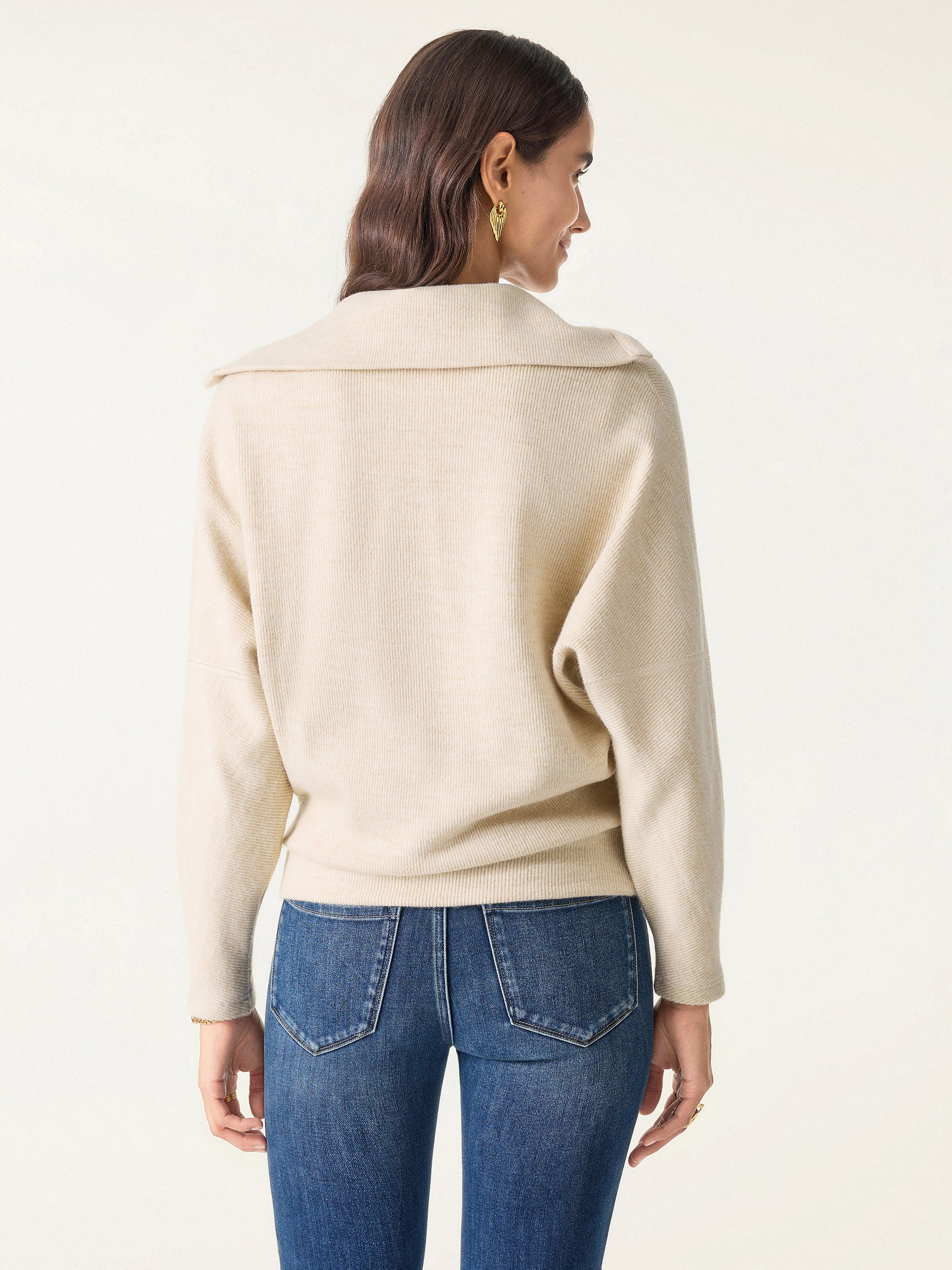 Cozy Collared V-Neck Batwing Sleeve Pullover - Image 5