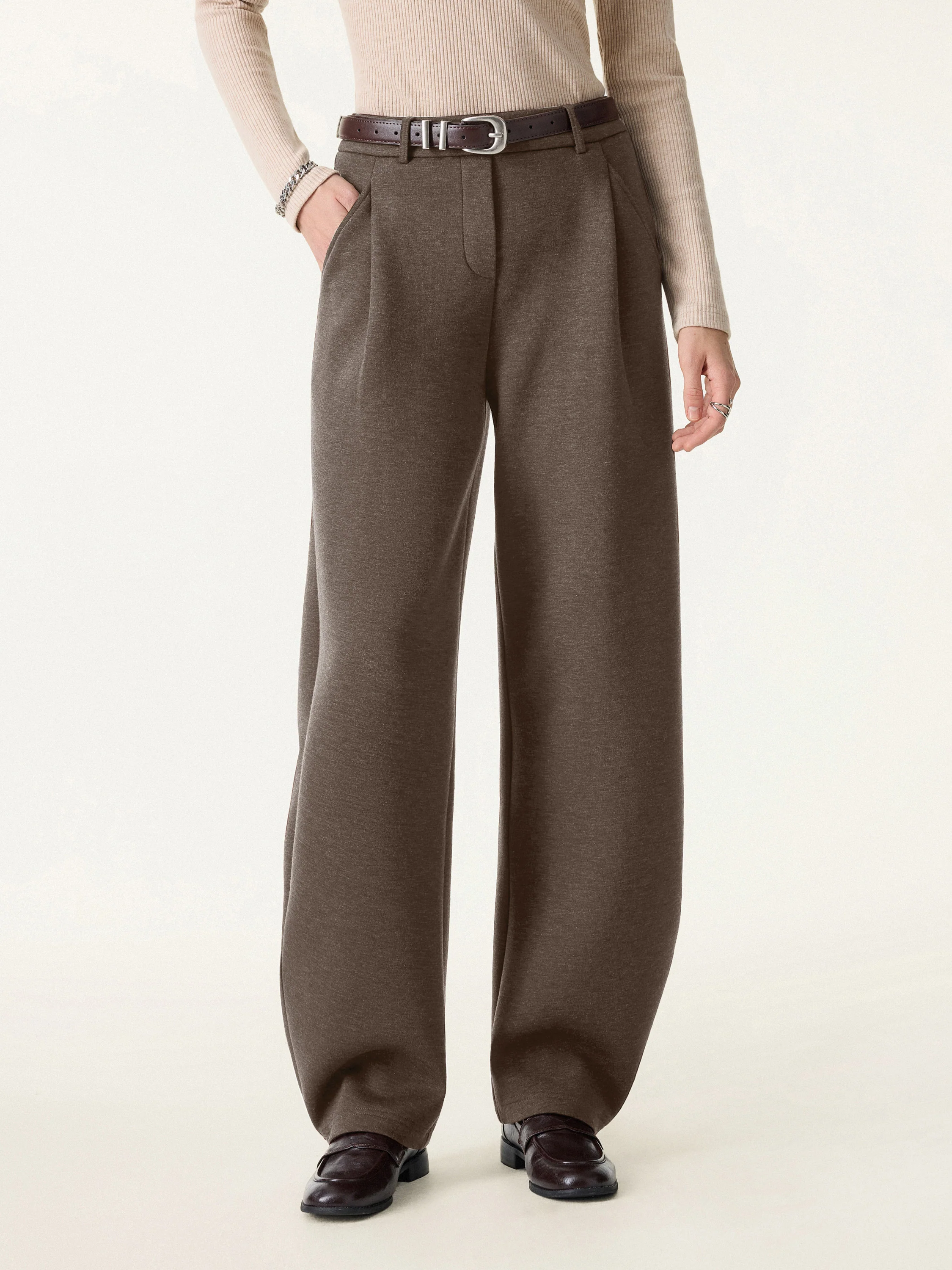Cozy Knit Mid Rise Barrel Leg Pull-on Pants - Image 11