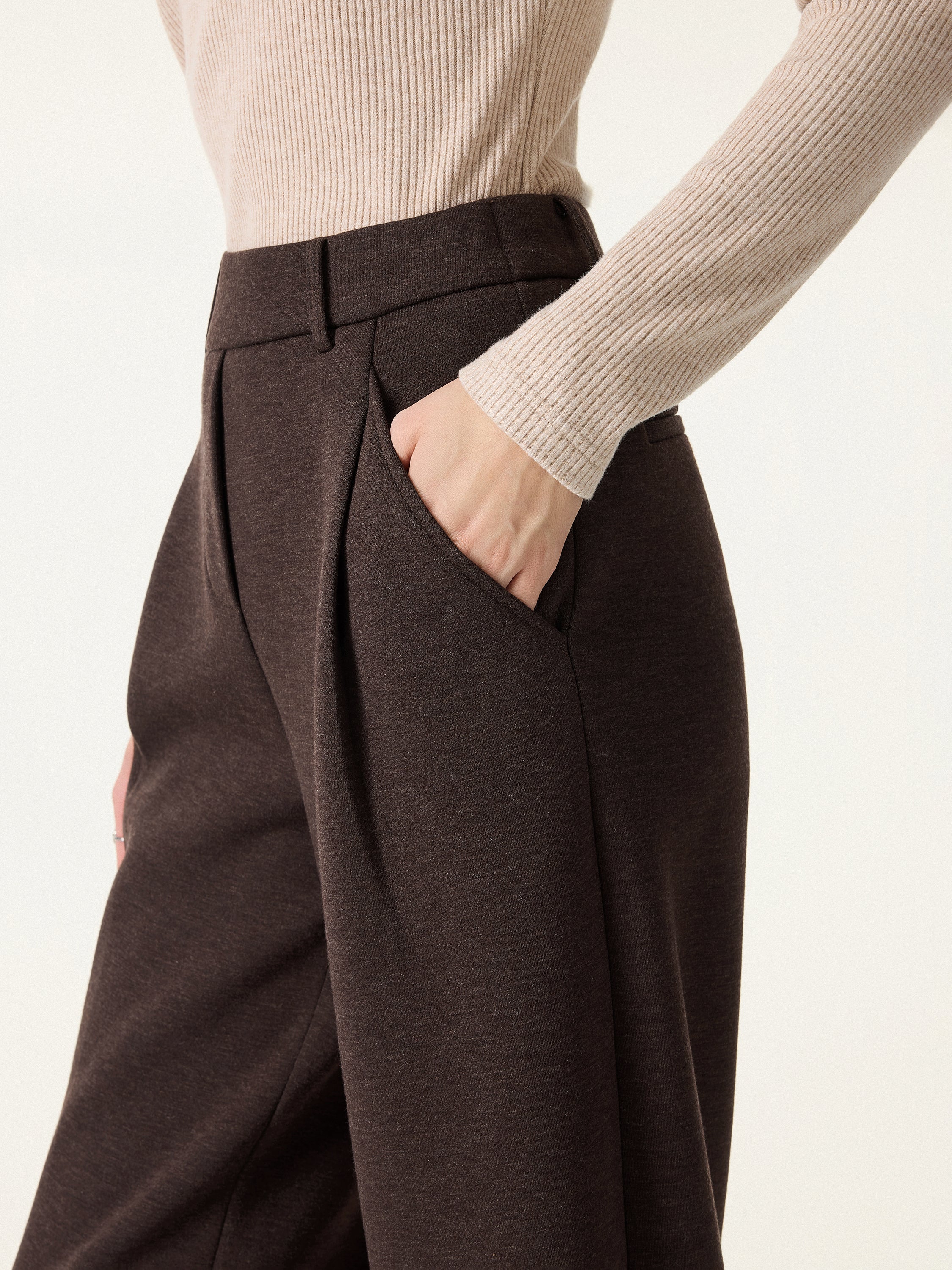Cozy Knit Mid Rise Barrel Leg Pull-on Pants - Image 2
