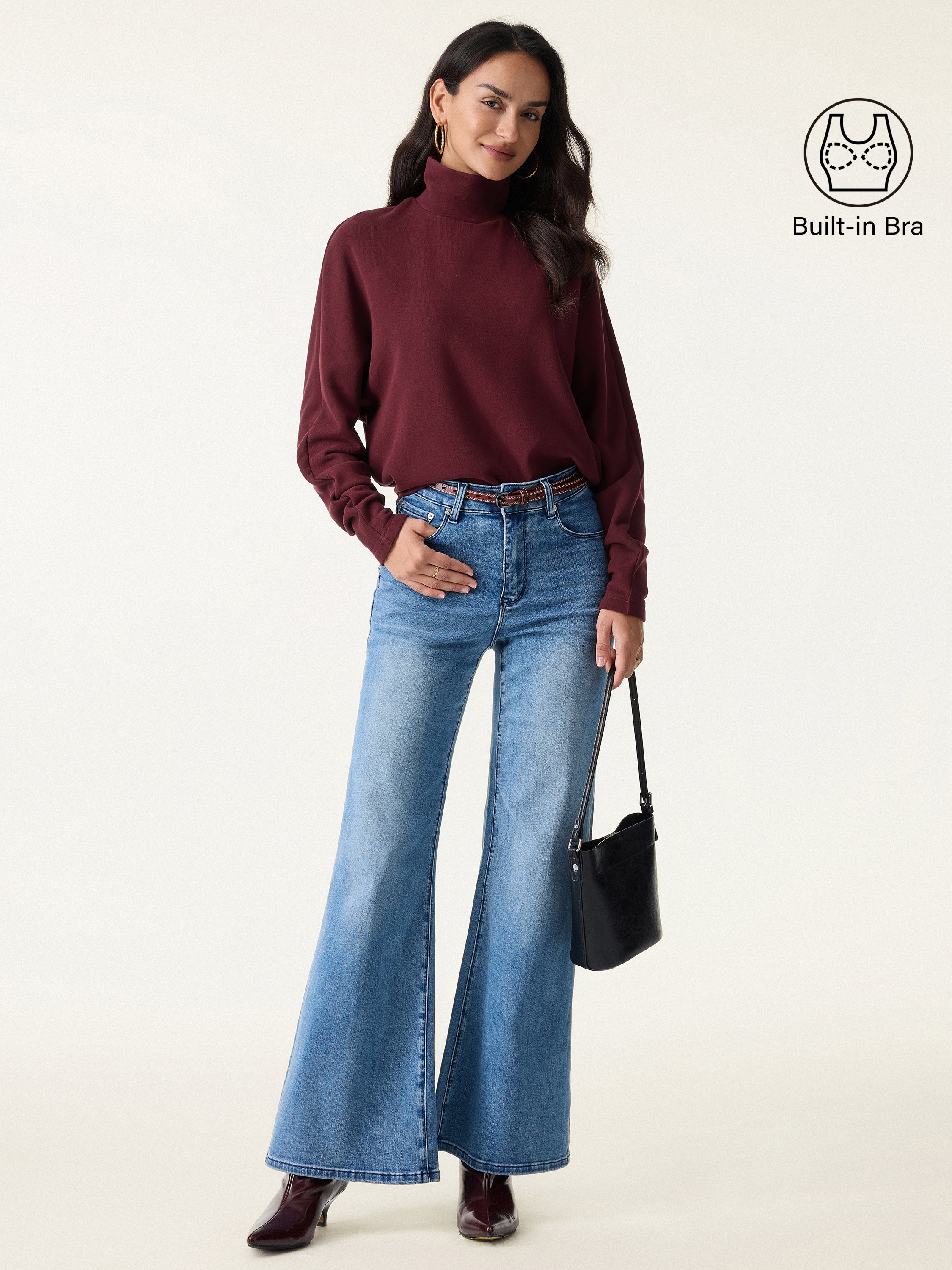 Cozy Warm Turtleneck Batwing Sleeve Bra Top - Image 2