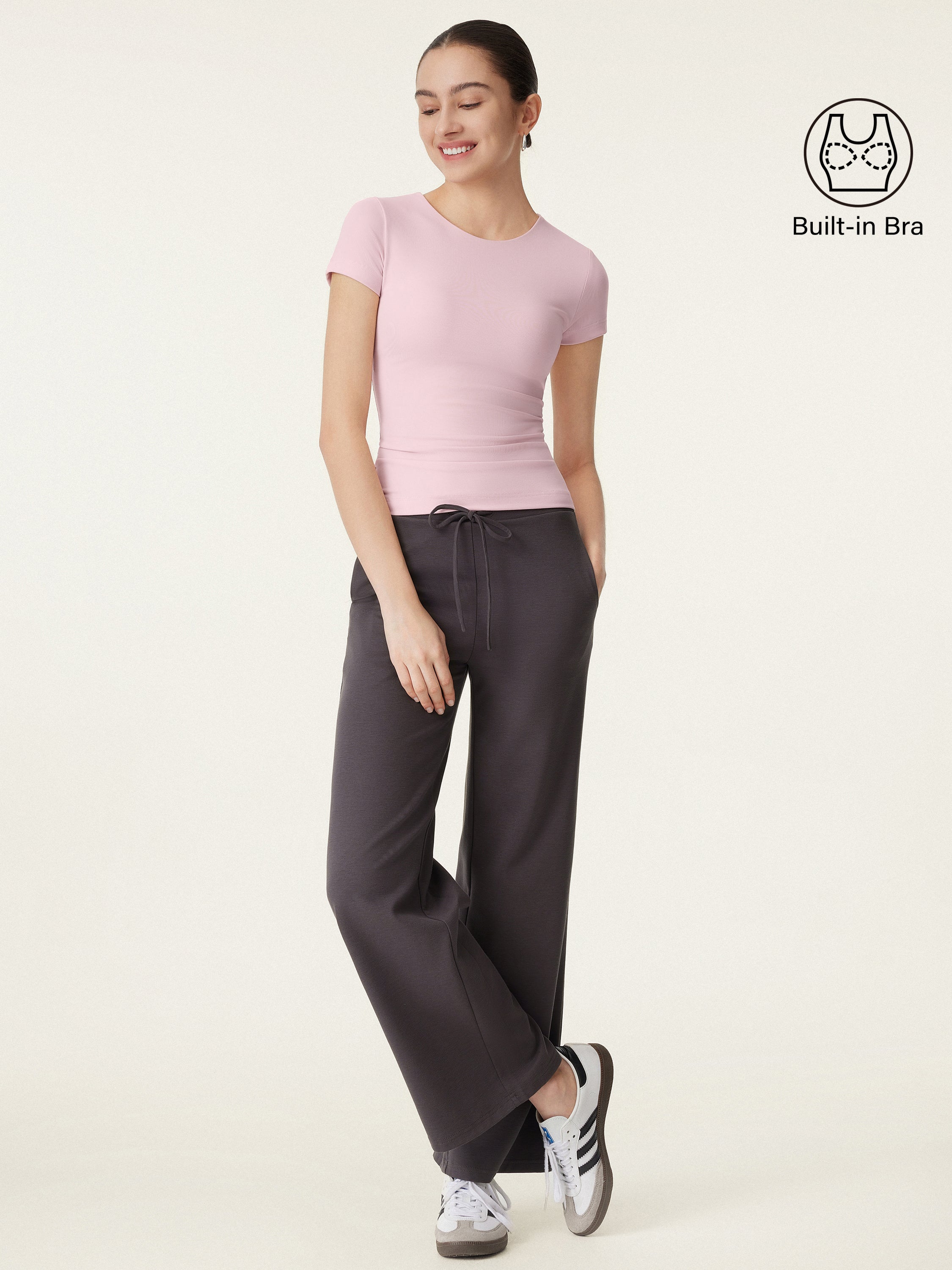 Crewneck Slimming Short Sleeve New Airy Bra Top - Image 2