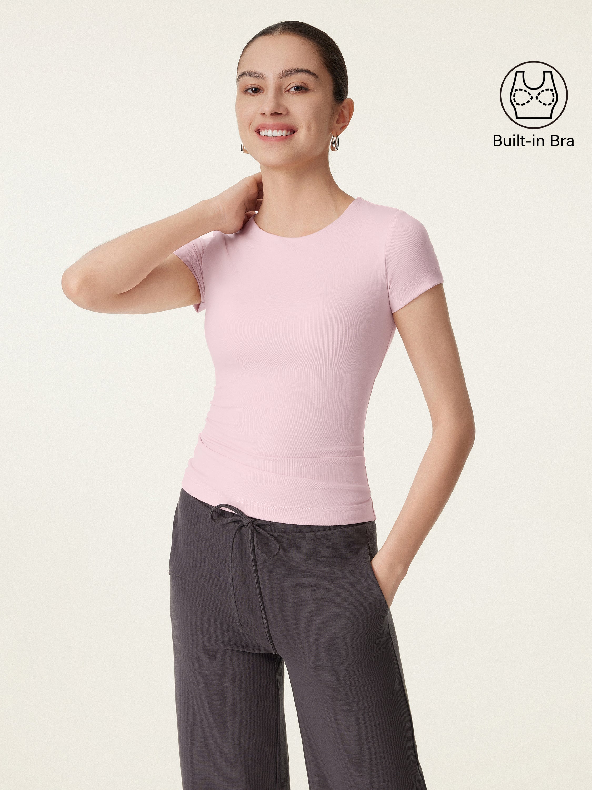 Crewneck Slimming Short Sleeve New Airy Bra Top - Image 3