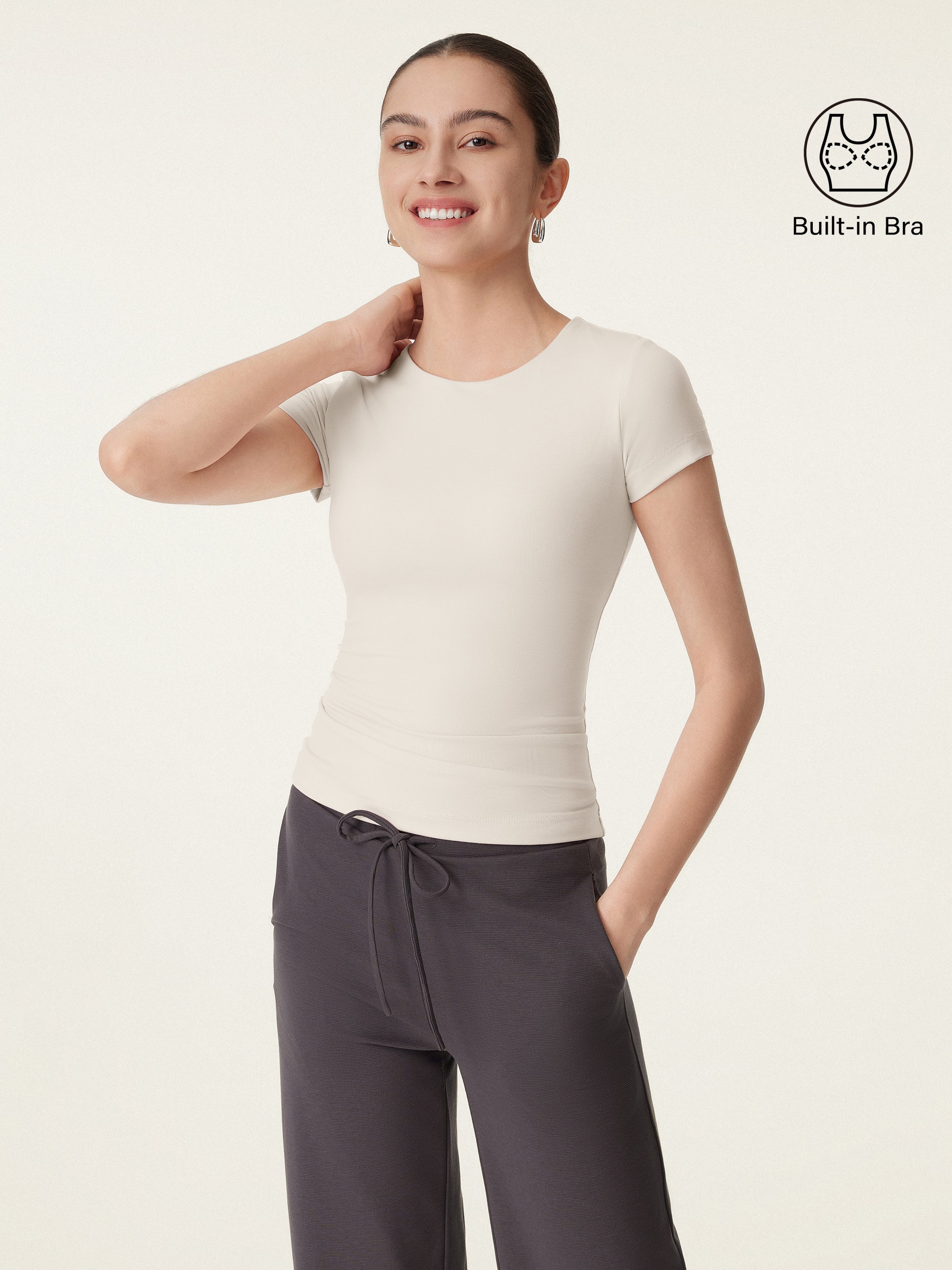 Crewneck Slimming Short Sleeve New Airy Bra Top - Image 7