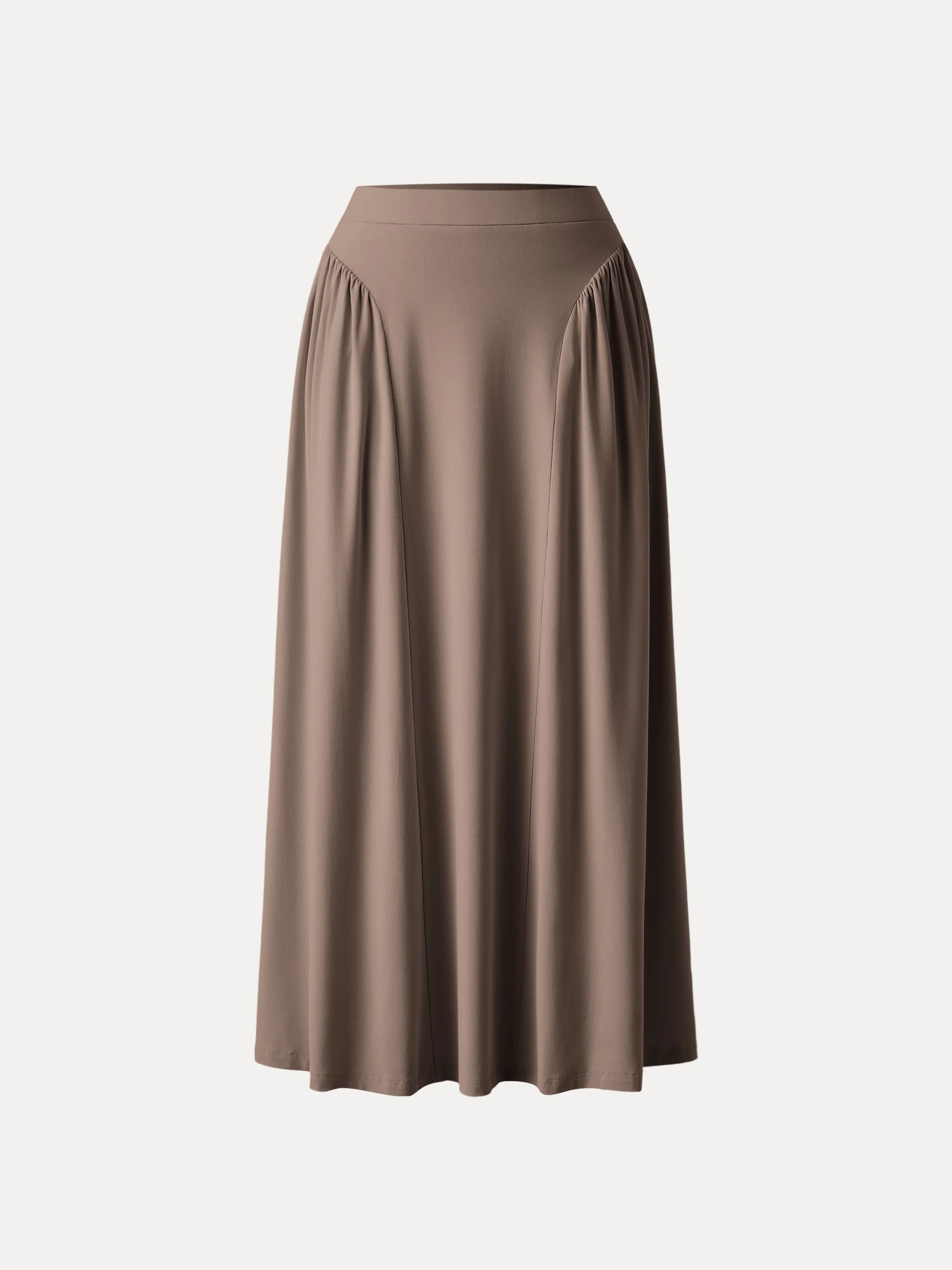 Curved Gathering Flared Midi Skirt with Pockets - Image 13