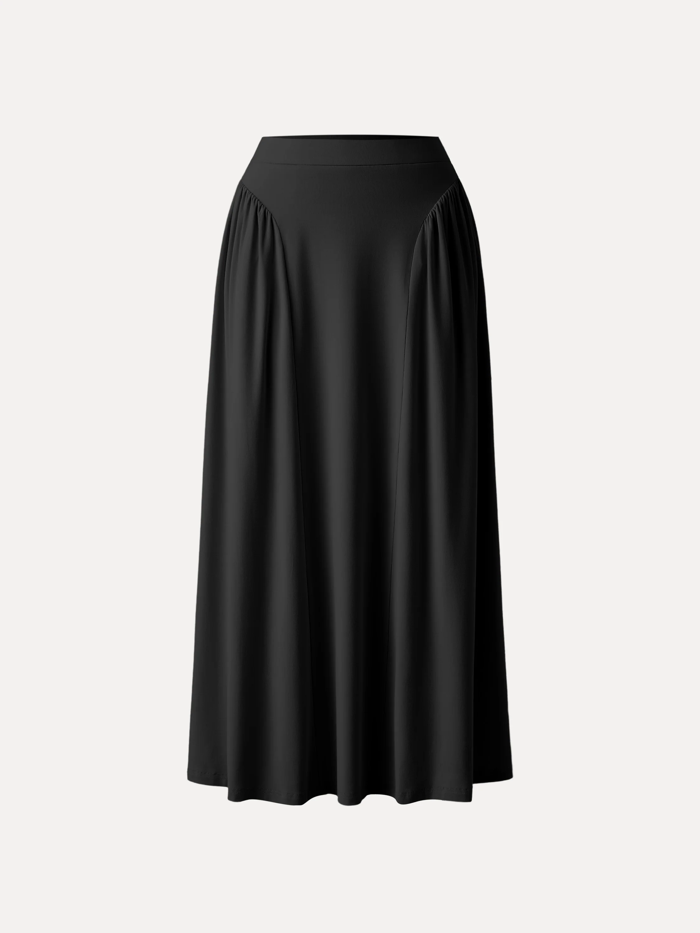 Curved Gathering Flared Midi Skirt with Pockets - Image 14
