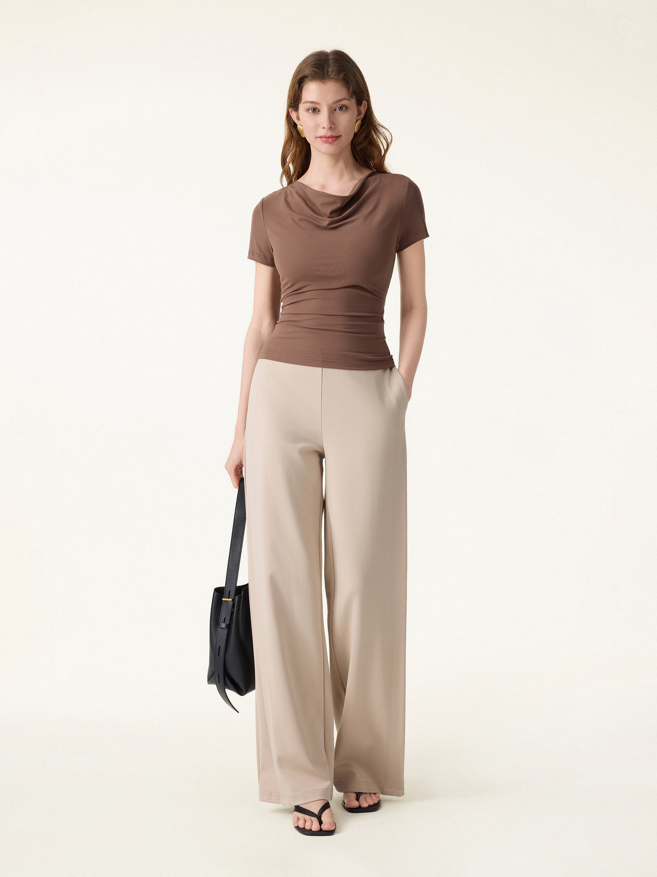 Drapey Mid Rise Wide Leg Pull-on Pants with Pockets - Image 3