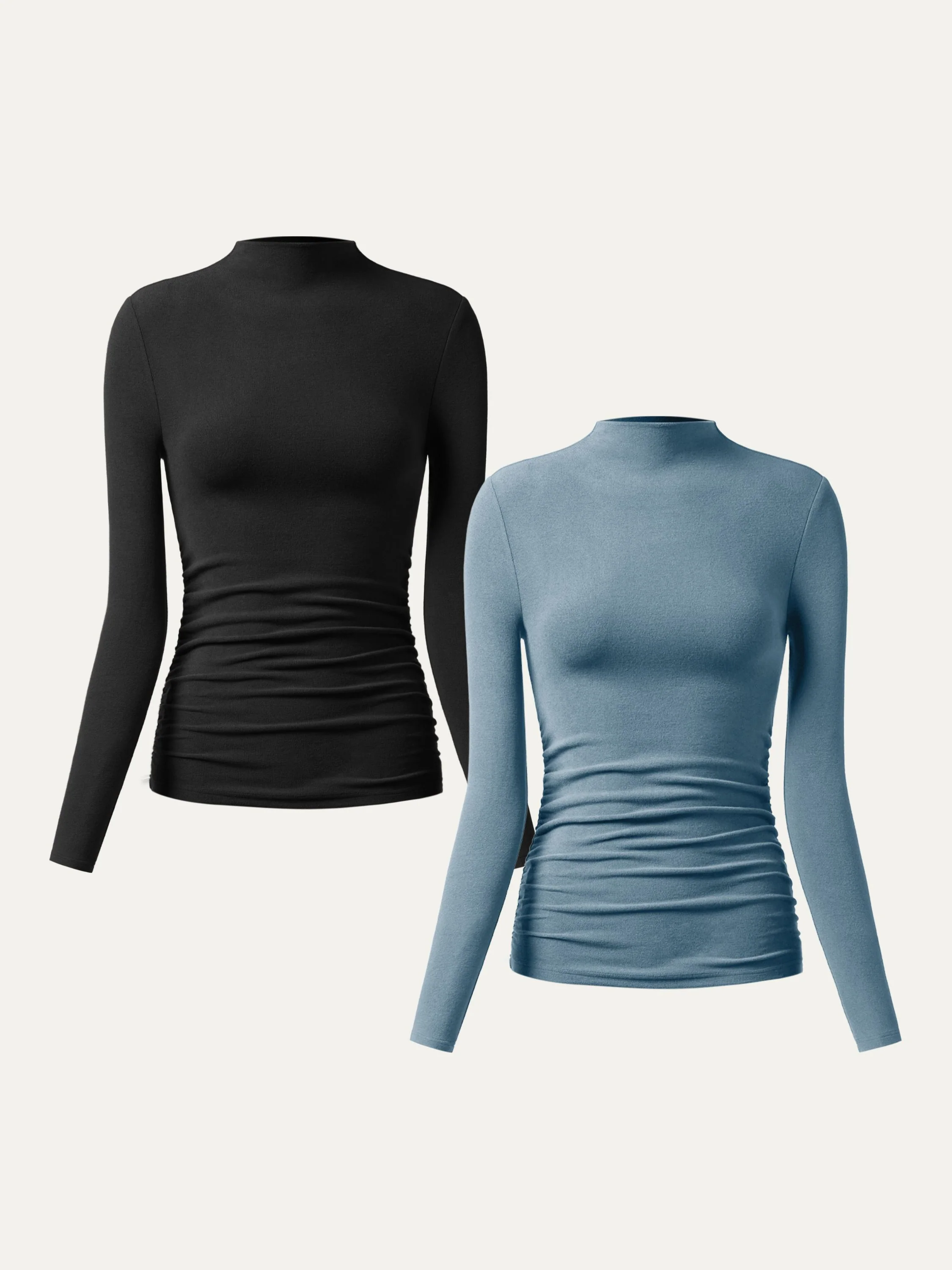 Thermal Ruched Sides Tuckable Mockneck Top - Image 19