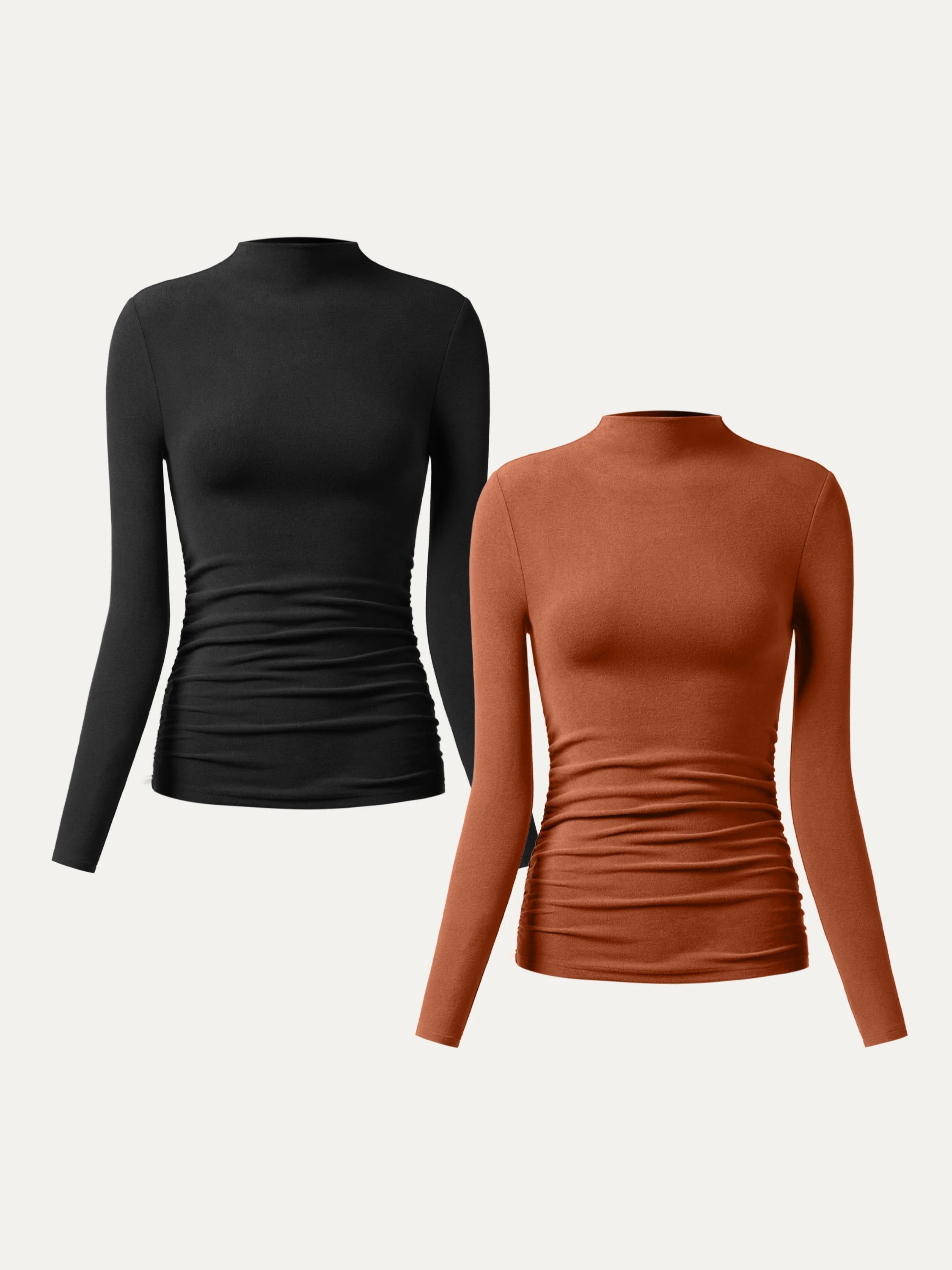 Thermal Ruched Sides Tuckable Mockneck Top - Image 24