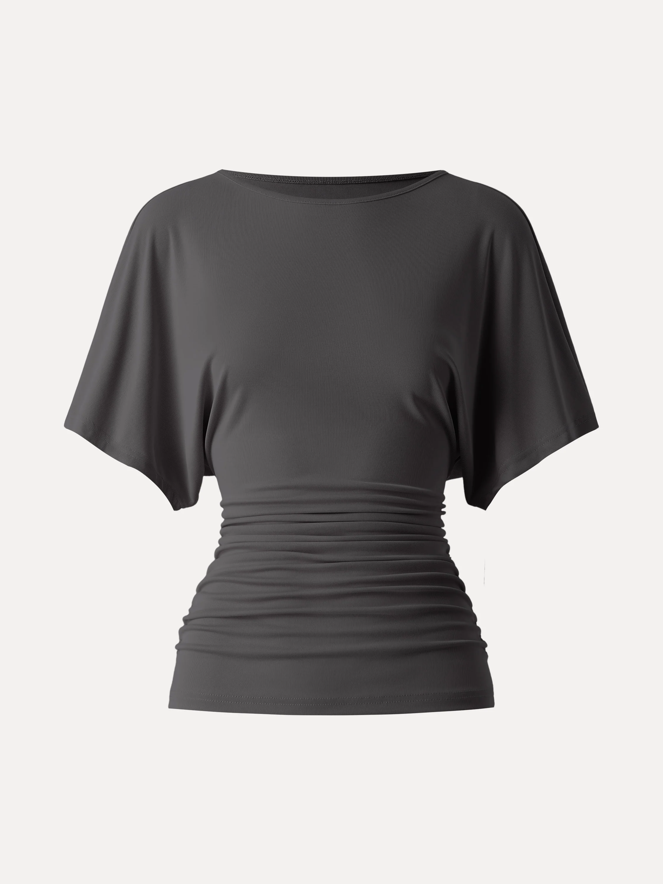 Effortless Boatneck Batwing Sleeve Side Ruched Top - Image 11