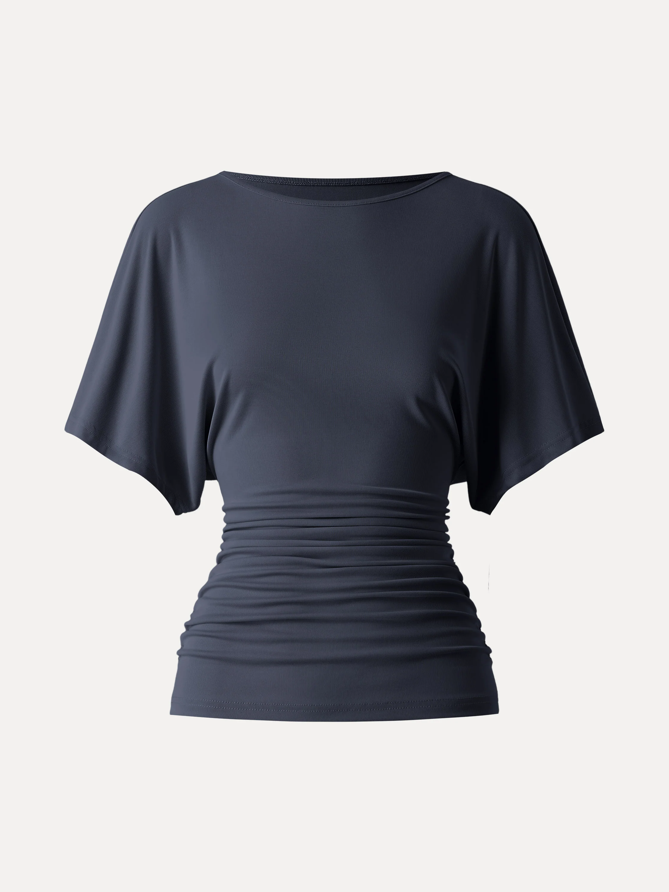 Effortless Boatneck Batwing Sleeve Side Ruched Top - Image 13