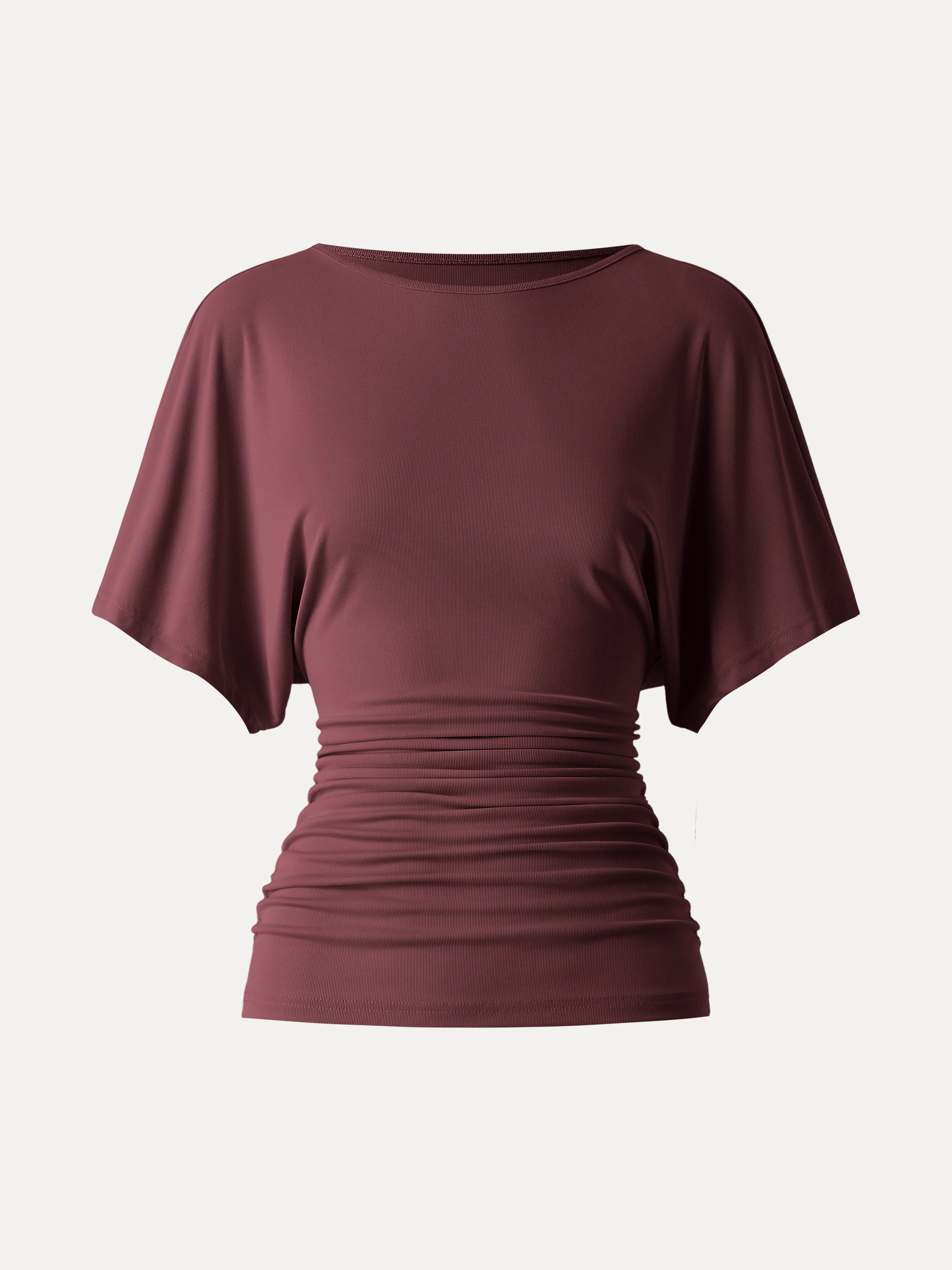 Effortless Boatneck Batwing Sleeve Side Ruched Top - Image 14