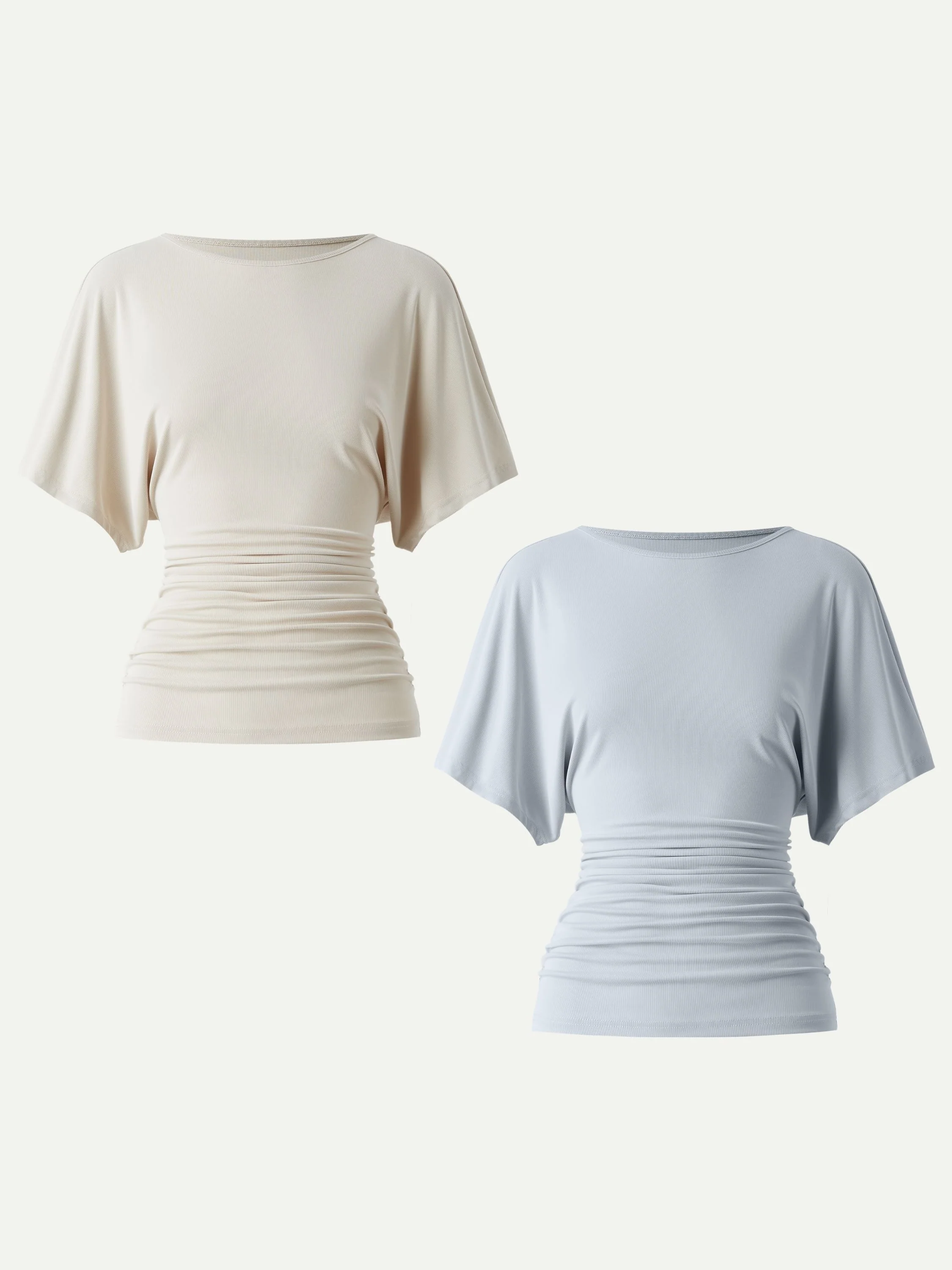 Effortless Boatneck Batwing Sleeve Side Ruched Top - Image 21