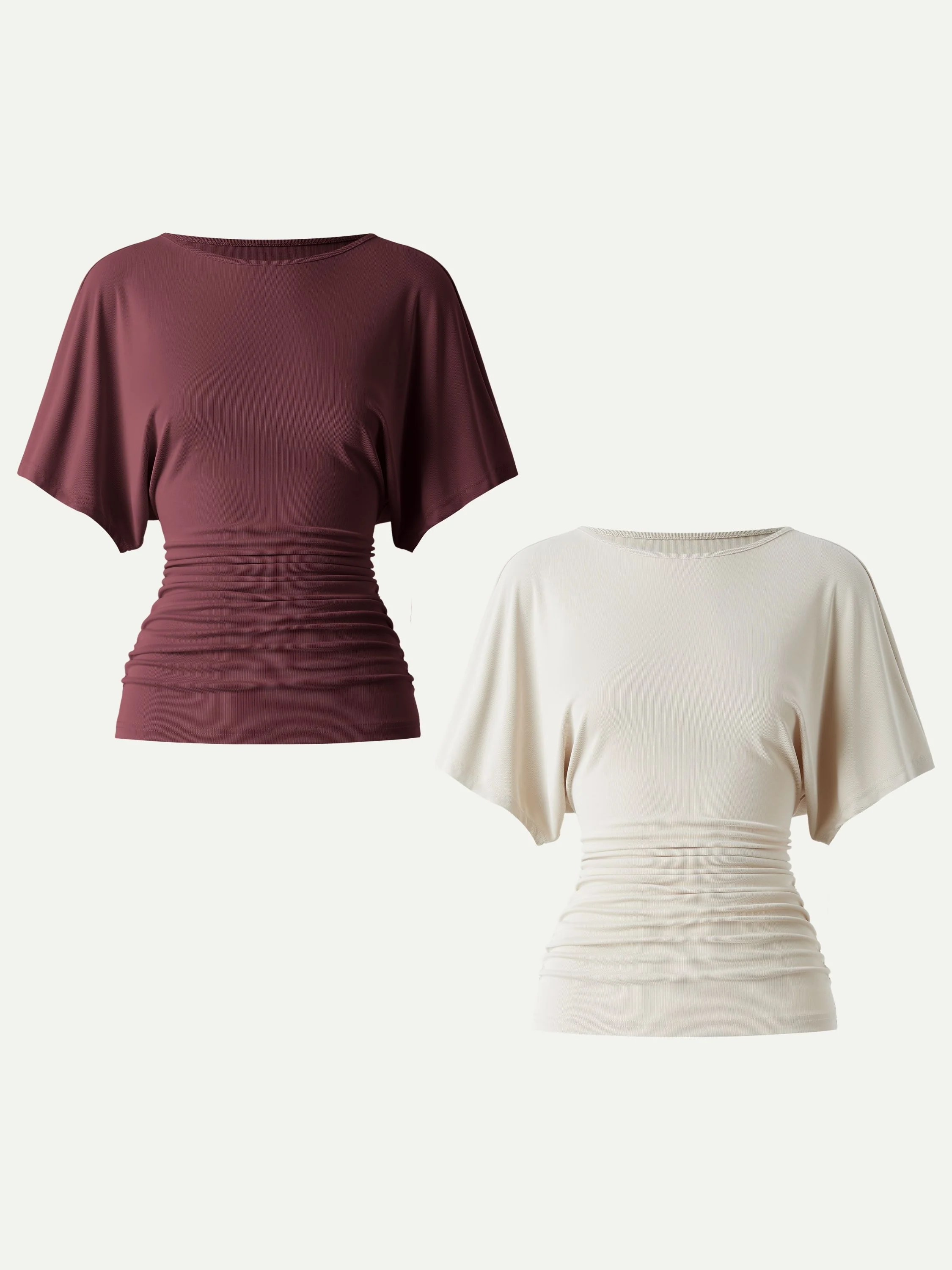 Effortless Boatneck Batwing Sleeve Side Ruched Top - Image 22