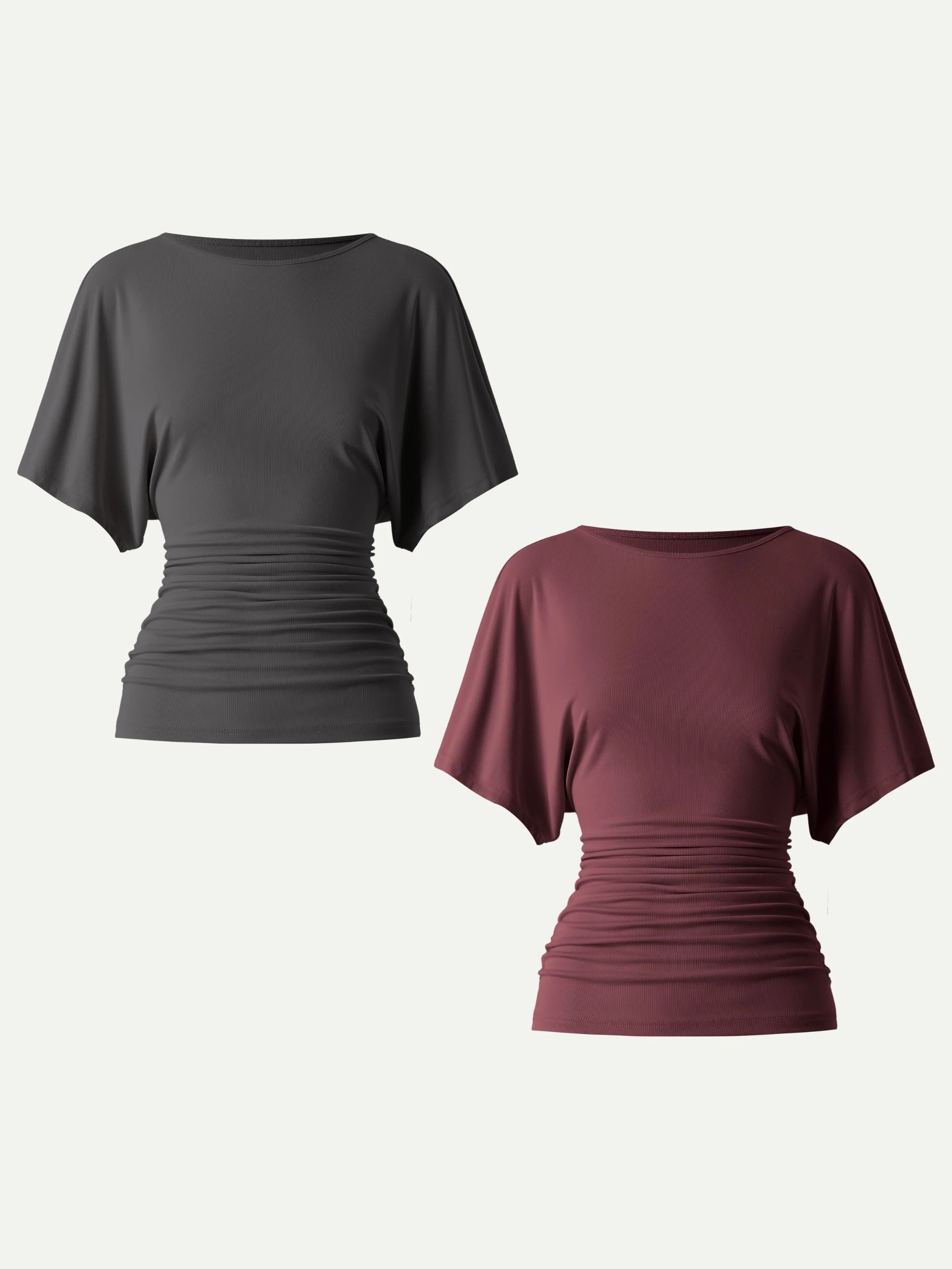 Effortless Boatneck Batwing Sleeve Side Ruched Top - Image 24