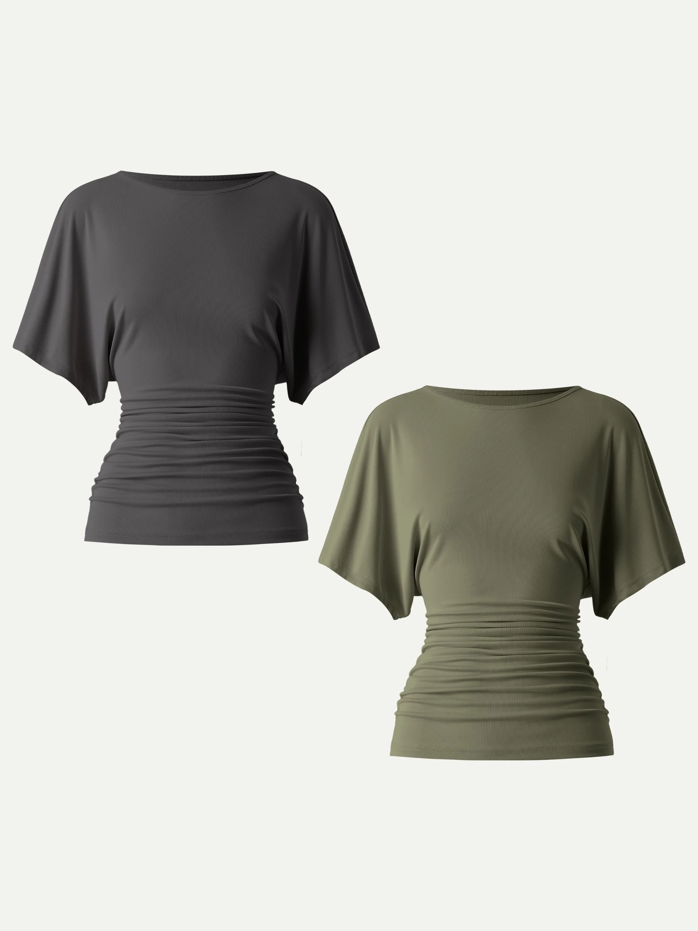 Effortless Boatneck Batwing Sleeve Side Ruched Top - Image 25