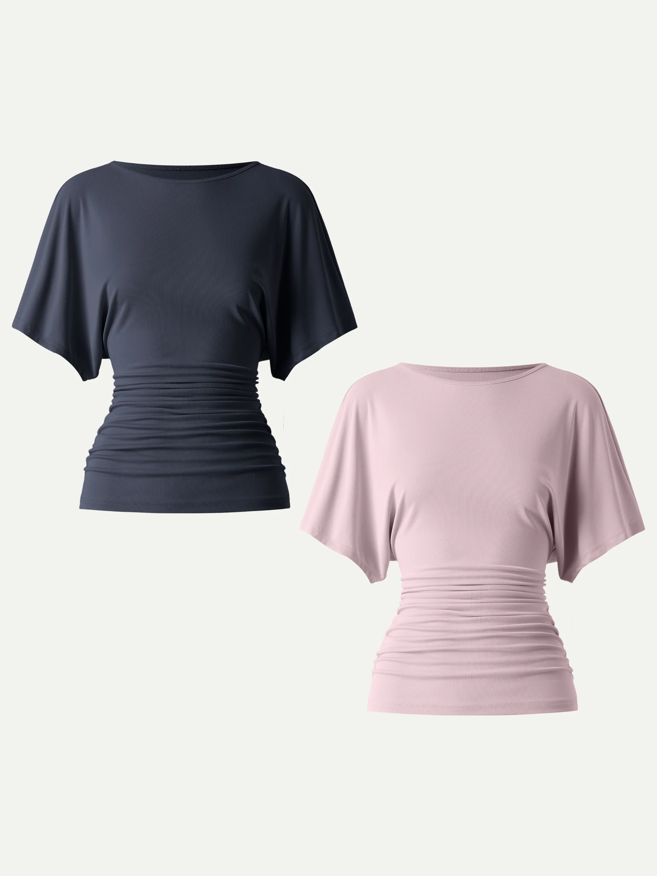 Effortless Boatneck Batwing Sleeve Side Ruched Top - Image 28