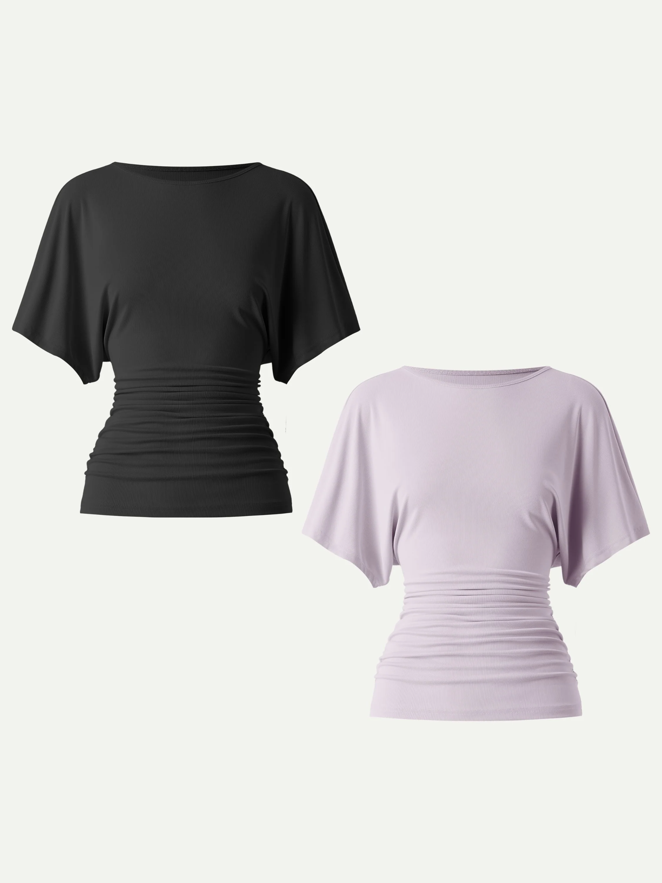 Effortless Boatneck Batwing Sleeve Side Ruched Top - Image 29