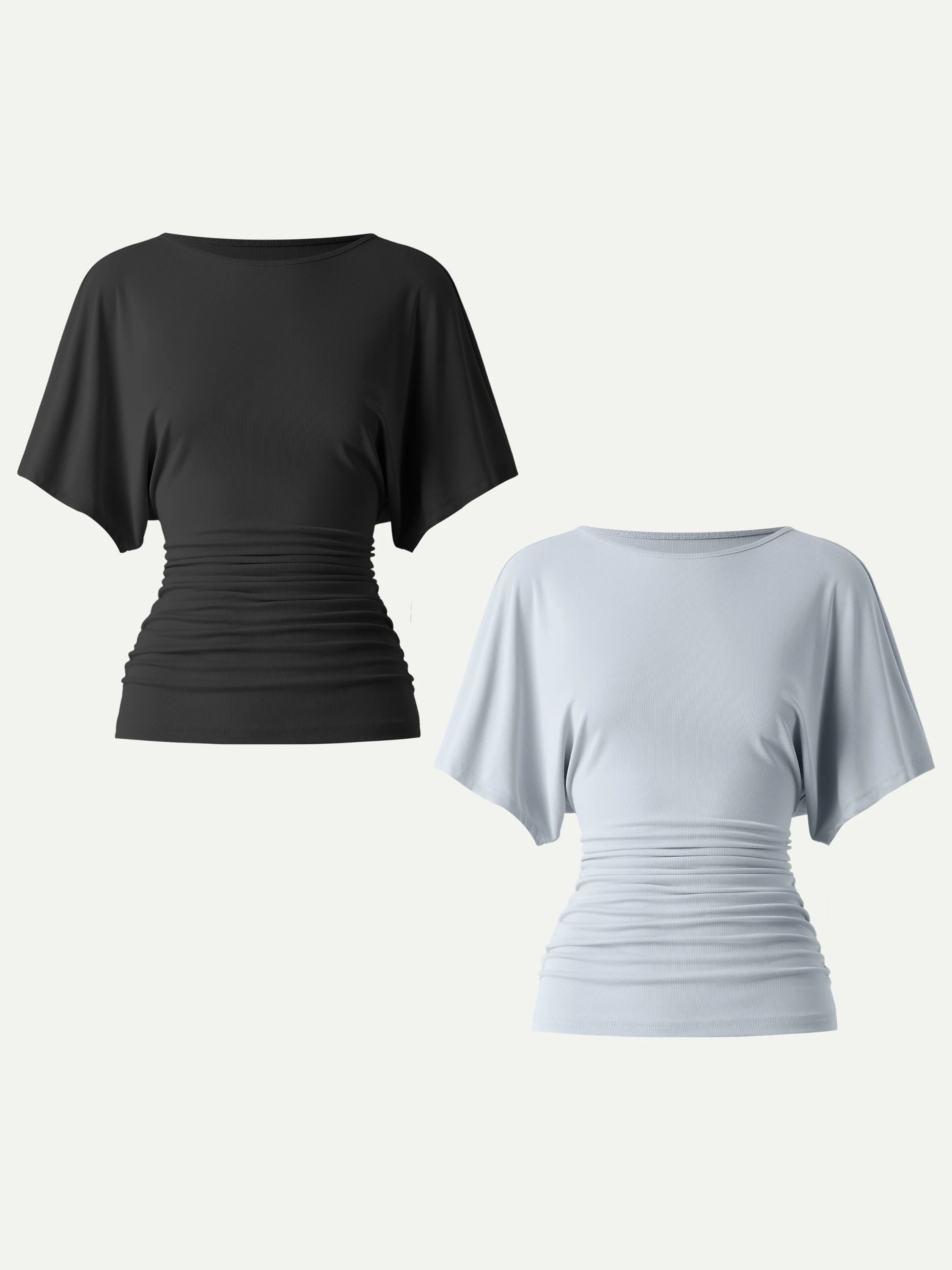 Effortless Boatneck Batwing Sleeve Side Ruched Top - Image 30