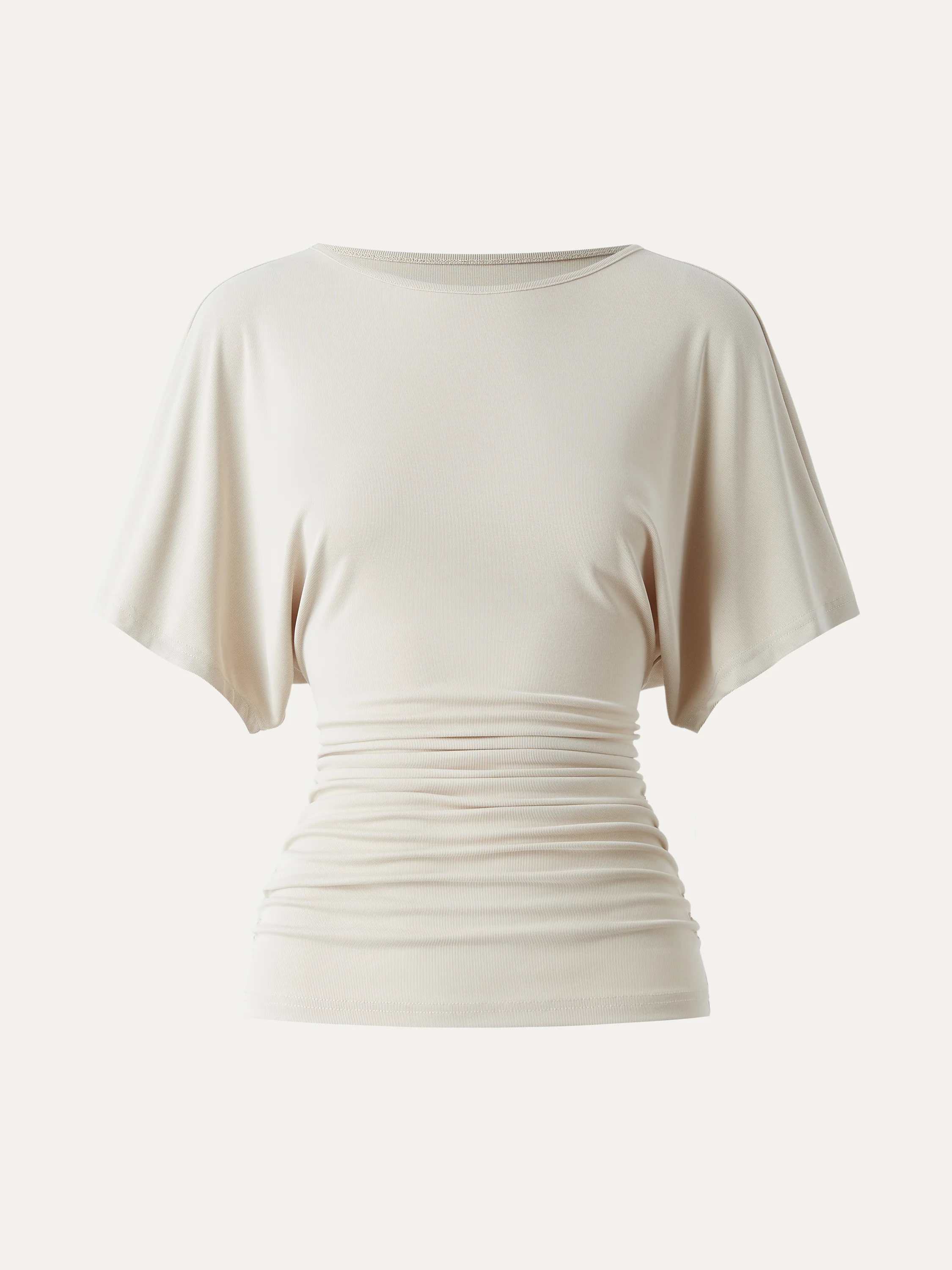 Effortless Boatneck Batwing Sleeve Side Ruched Top - Image 6