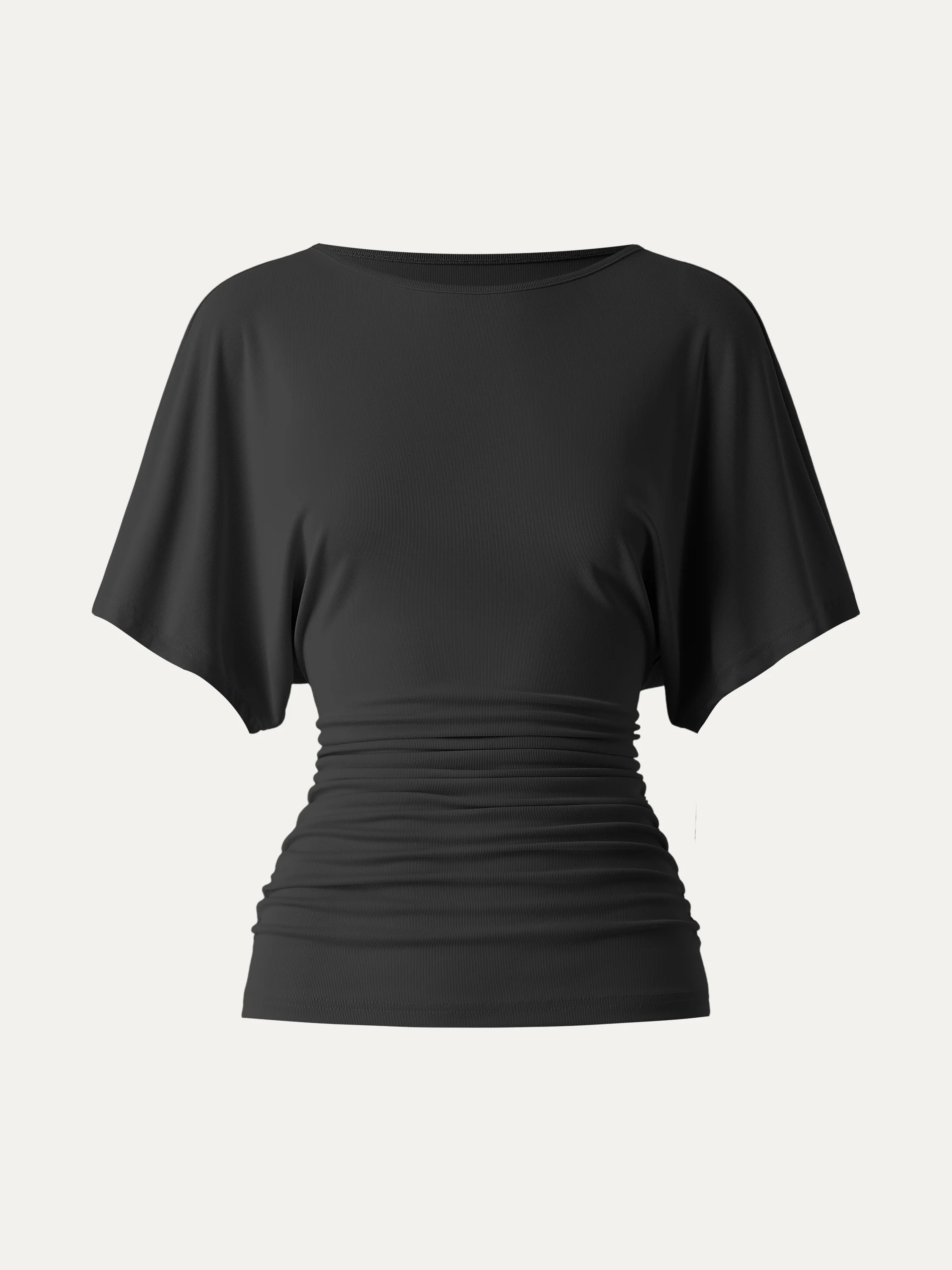 Effortless Boatneck Batwing Sleeve Side Ruched Top - Image 7