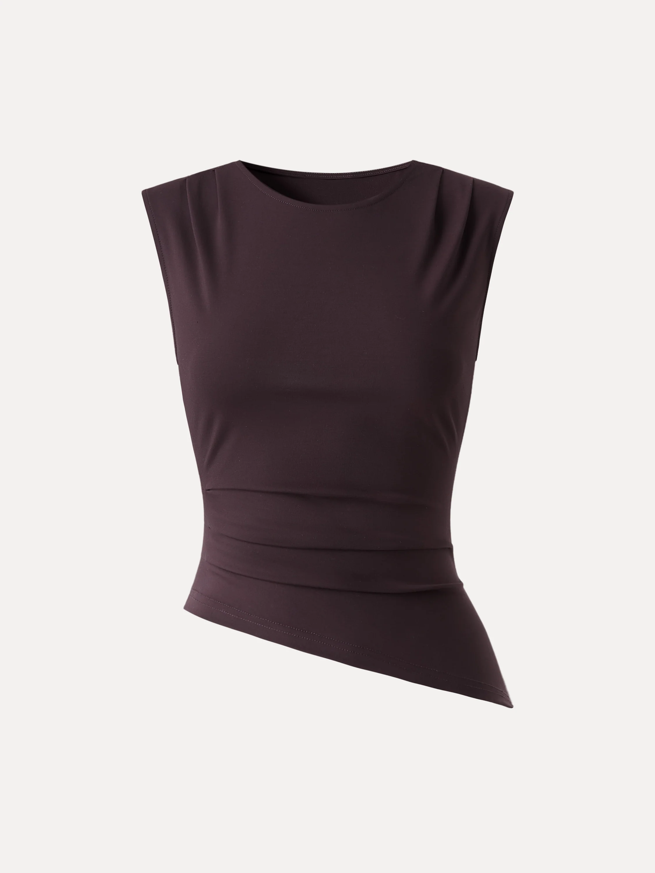 Effortless Wide Shoulder Tucked Asymmetrical Hem Sleeveless Top - Image 10