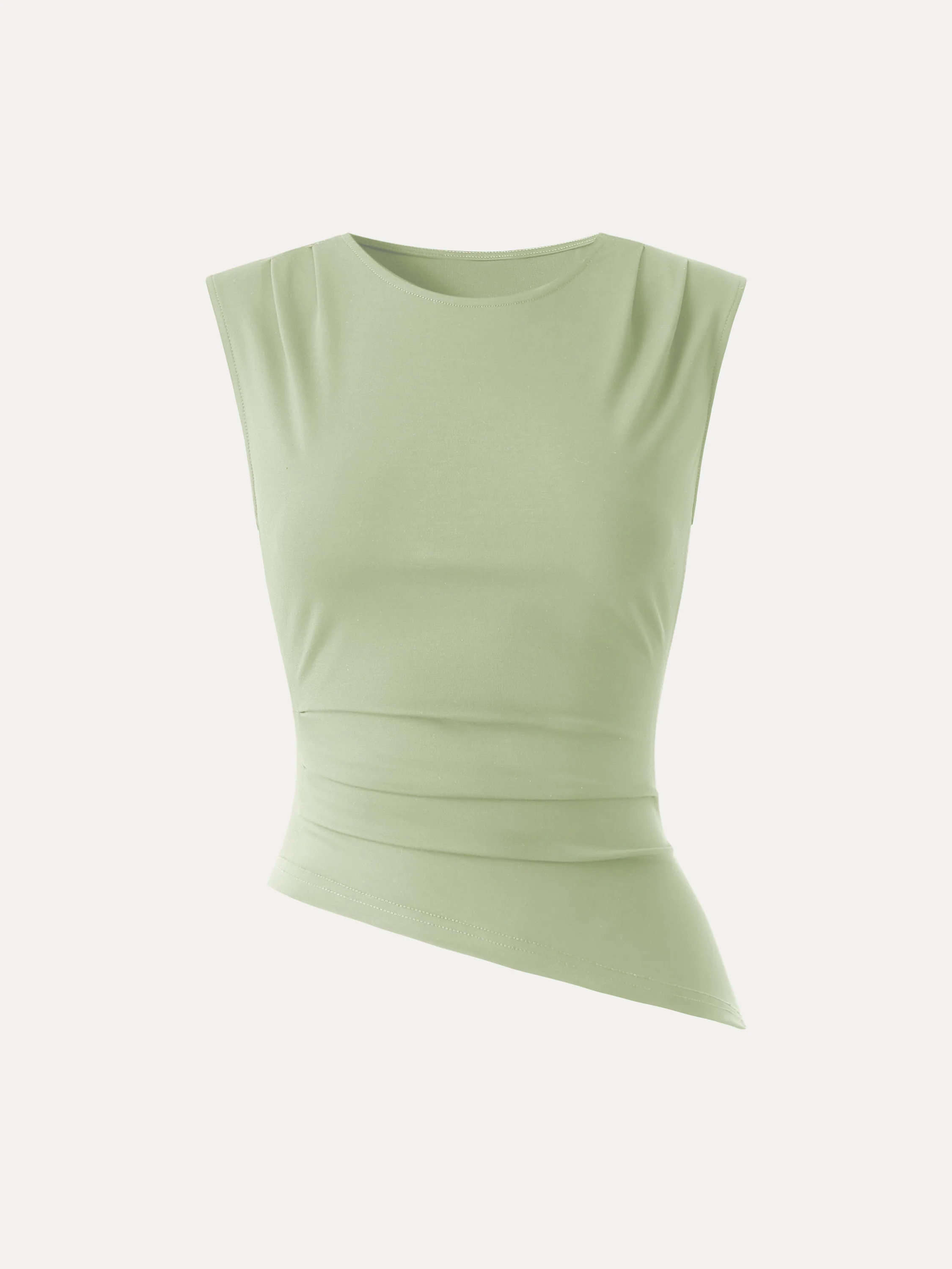 Effortless Wide Shoulder Tucked Asymmetrical Hem Sleeveless Top - Image 12