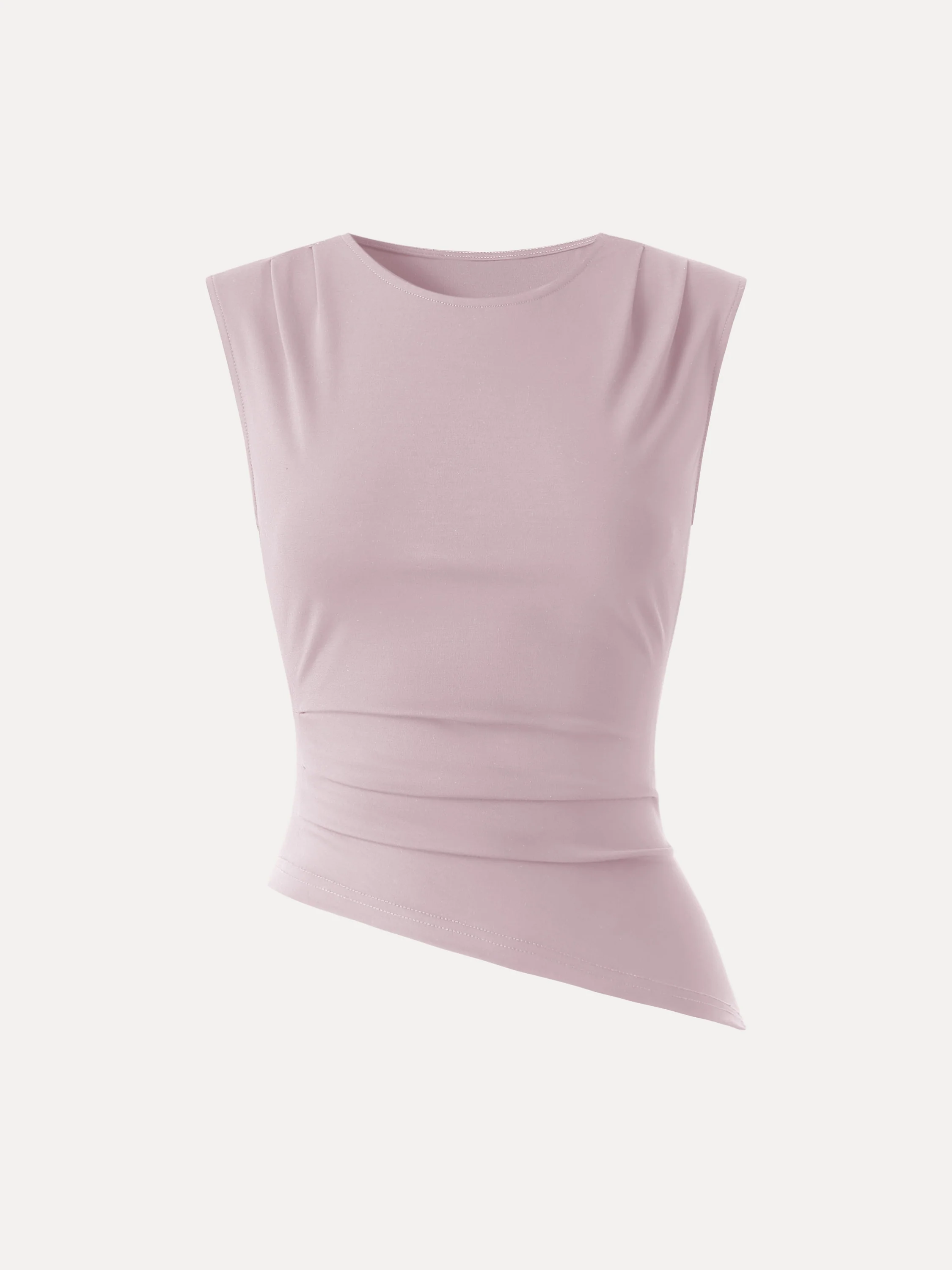 Effortless Wide Shoulder Tucked Asymmetrical Hem Sleeveless Top - Image 13