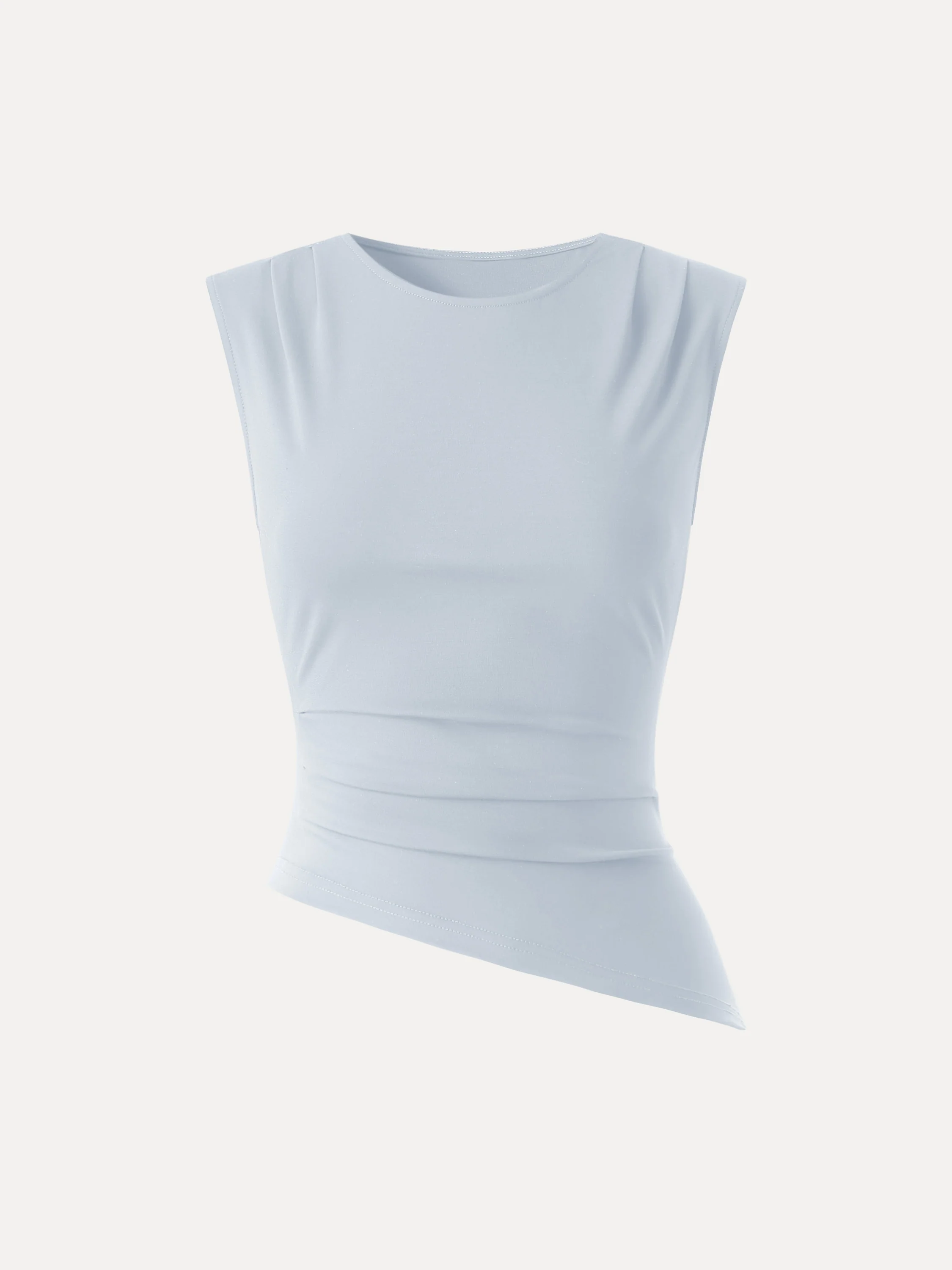 Effortless Wide Shoulder Tucked Asymmetrical Hem Sleeveless Top - Image 14