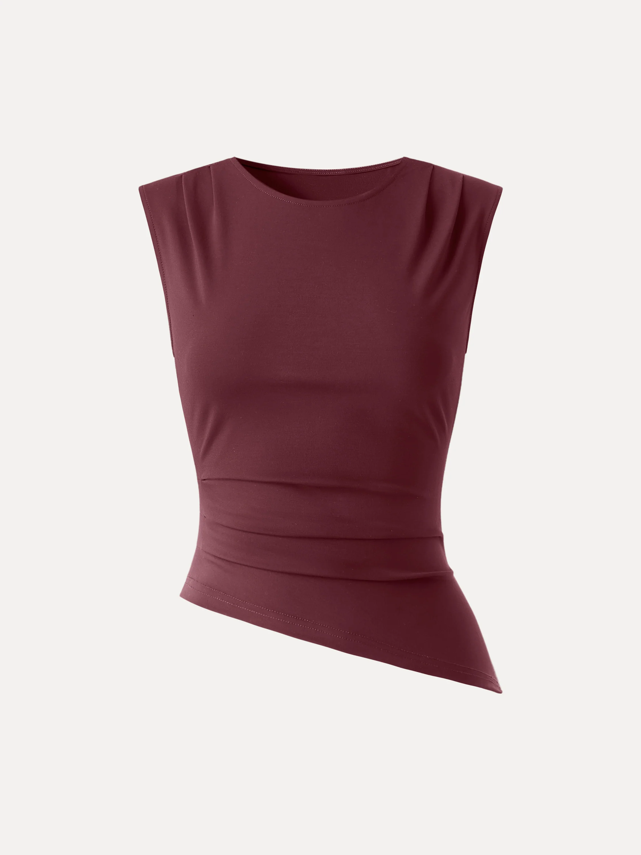 Effortless Wide Shoulder Tucked Asymmetrical Hem Sleeveless Top - Image 15